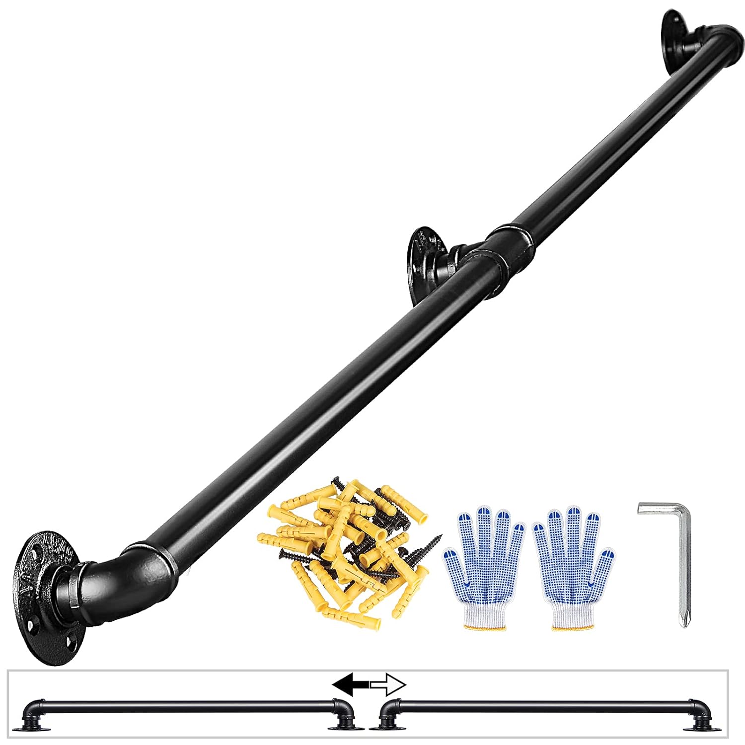 WSLHP 3.3 FT Staircase Handrail Kit,Metal Pipe Handrail,Wall Mount Decoration Banister for Outdoor & Indoor(Black): Tools & Home Improvement