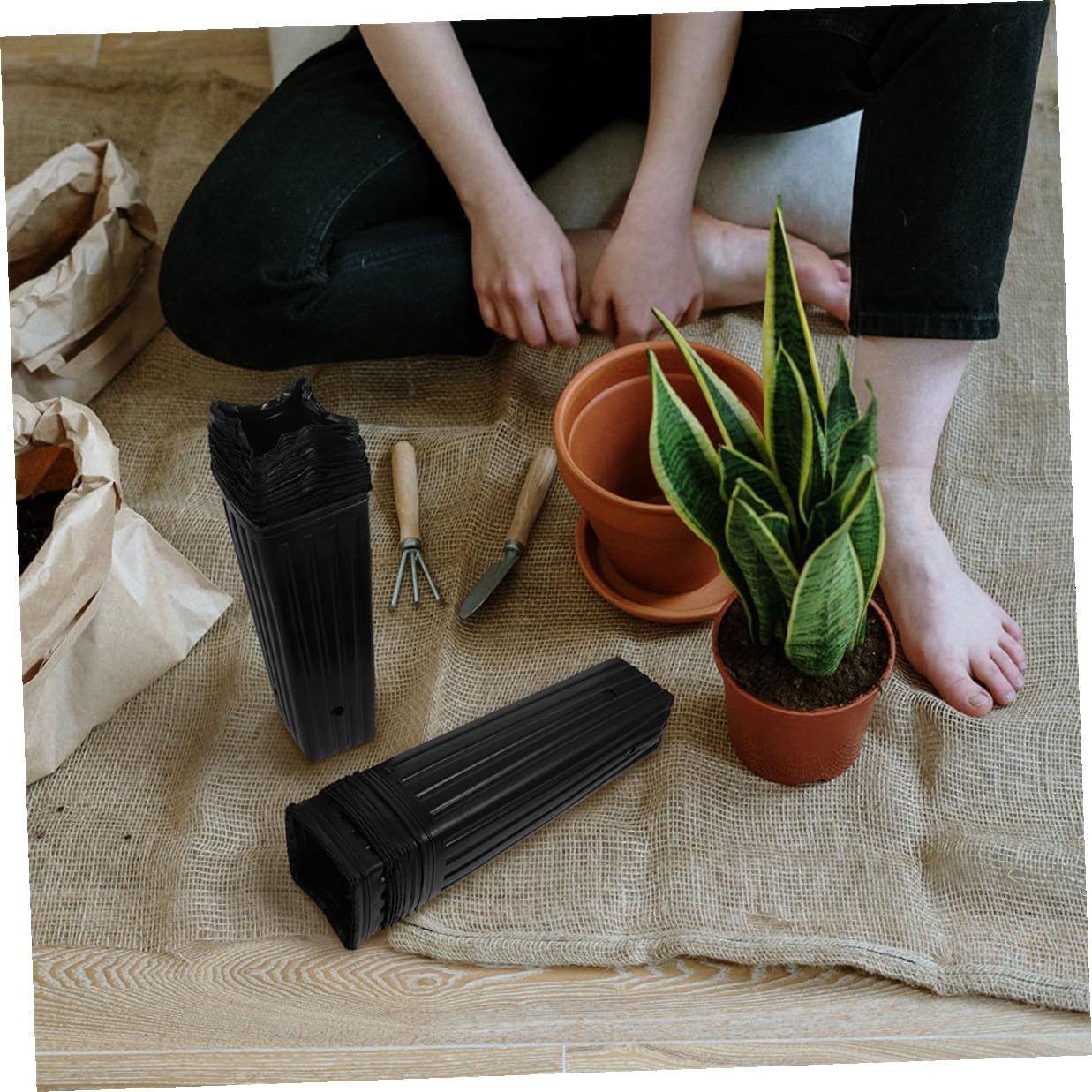 50pcs Black Long Nursing Pouches Thickened Plastic Nursery Bags for Citrus Orange Seedlings 9x29cm Garden Plant Grow Bags for Vegetables and Fruits