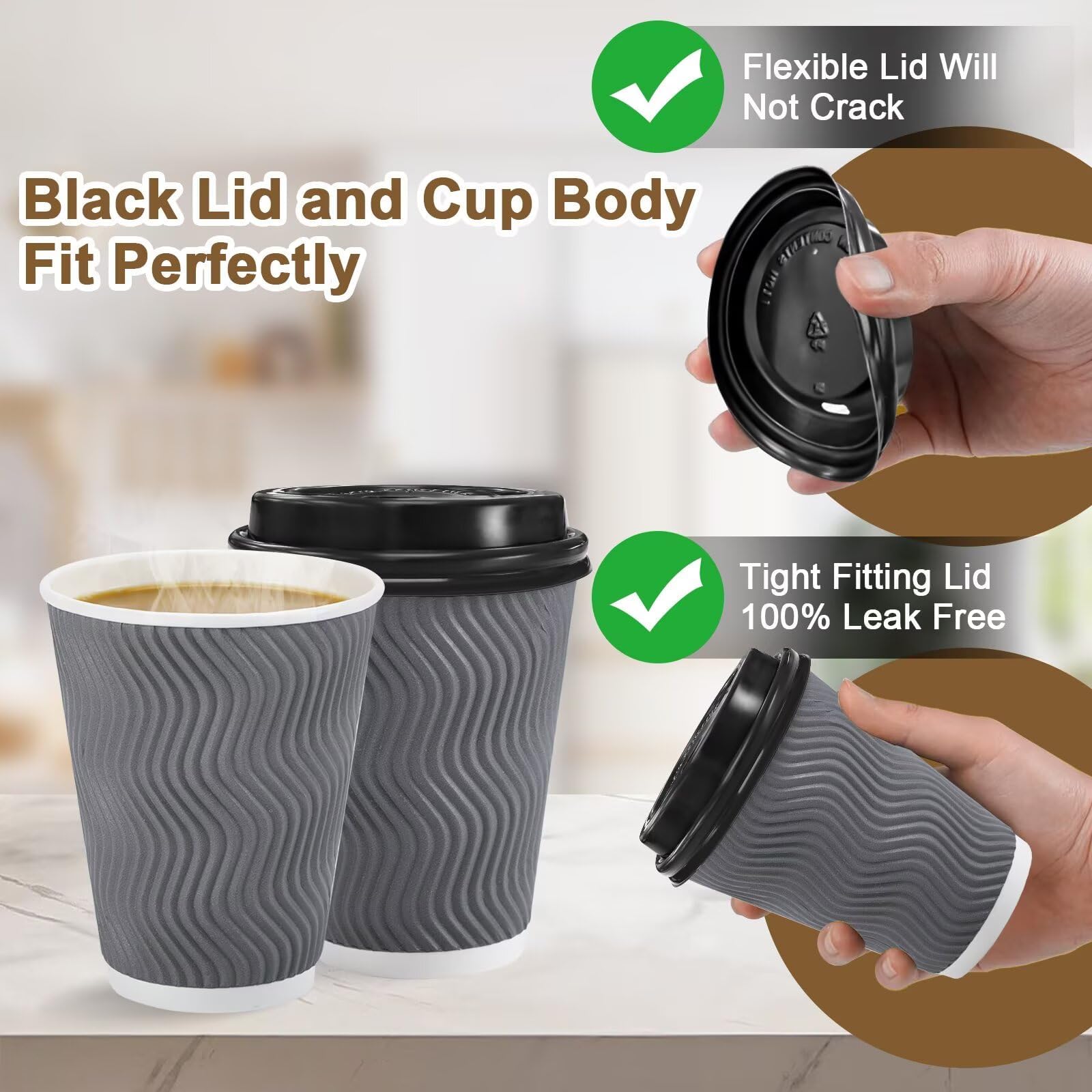 Clawsoff 100 Pack 12 oz Coffee Cups with Lids Disposable Paper Cups Gray — Amazon image 5