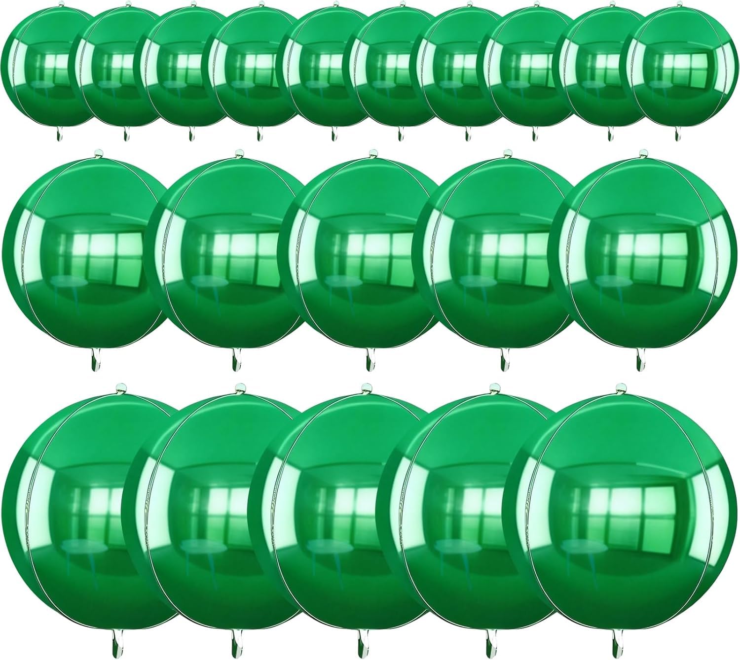 TONIFUL 16Pcs Large Green 4D Giant Round Foil Balloon 4D Mirror Metallic Mylar Sephere Balloons for Christmas New Year Birthday Party Graduation Wedding Baby Shower Decoration Supplies(Mix Sizes)