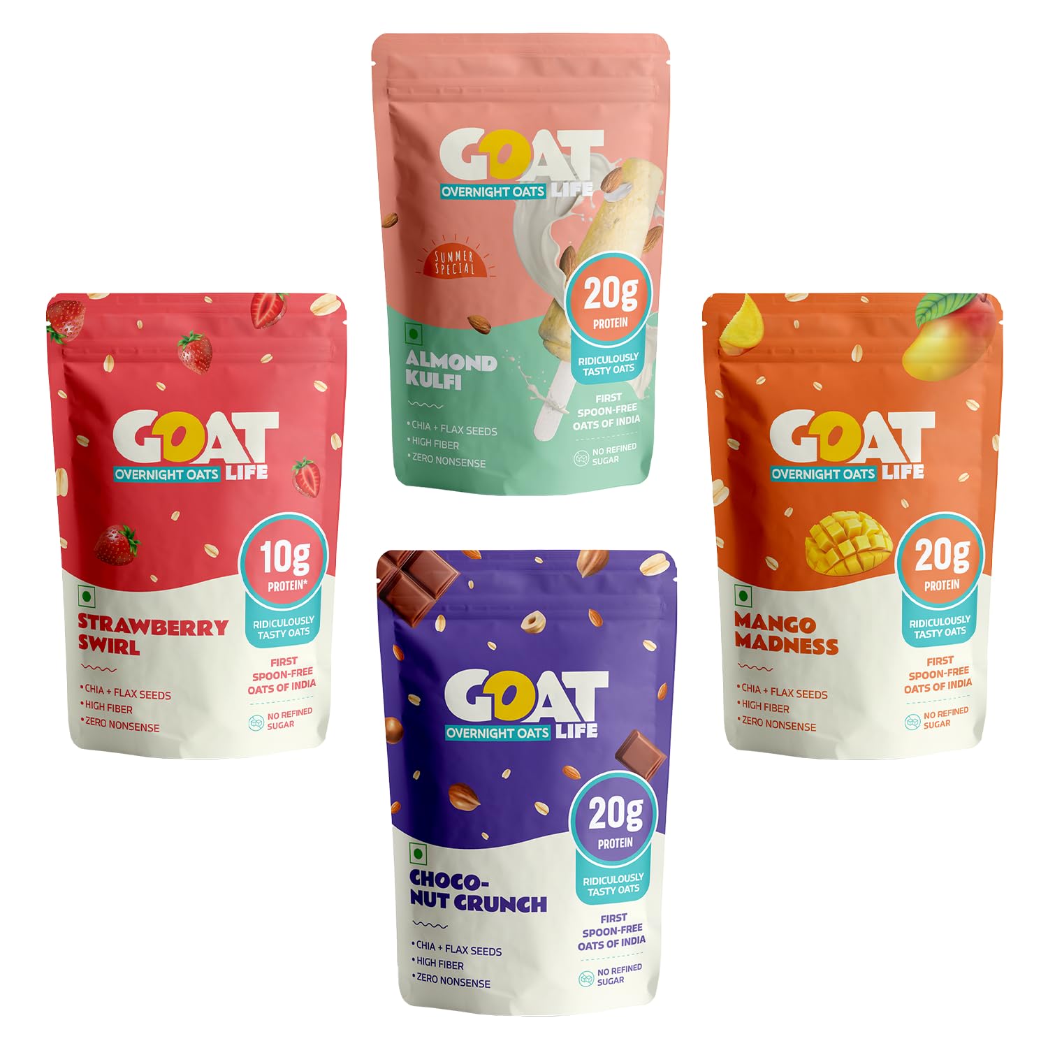 GOAT Life Overnight Oats 285g (Pack of 4) | Assorted High Protein (20g & 10g) | Fiber-Rich, No Added Sugar | Instant Breakfast | Supports Weight Management & Muscle Recovery | Healthy Meal-image-40