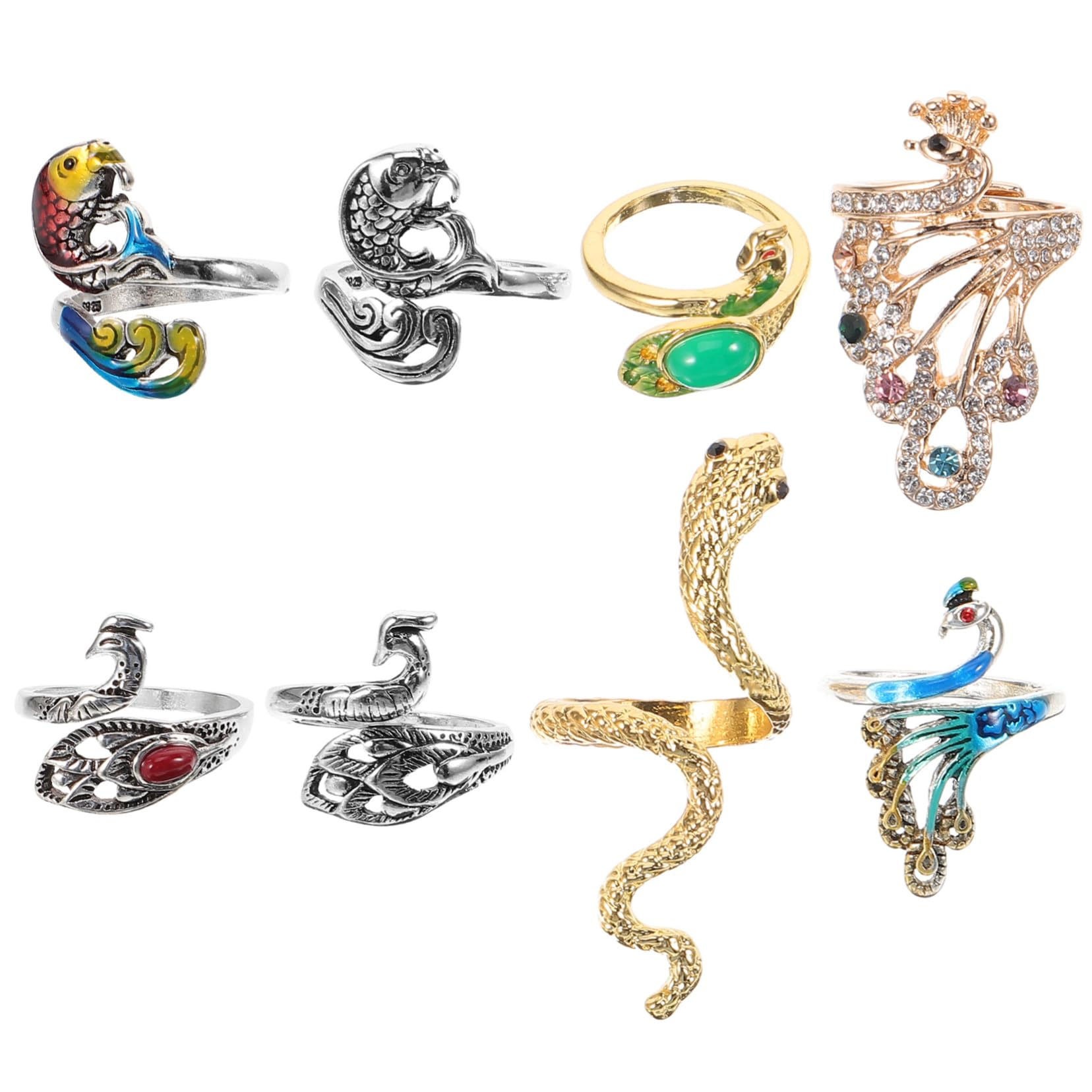 SHINEOFI Marcador De Punto De Anillo De Crochet Ganchos De Crochet Ergonómicos Pendientes De Plata Para Mujer Anillos De Oro Grueso Bucle De Tensión De Crochet De 8 piezas x 4