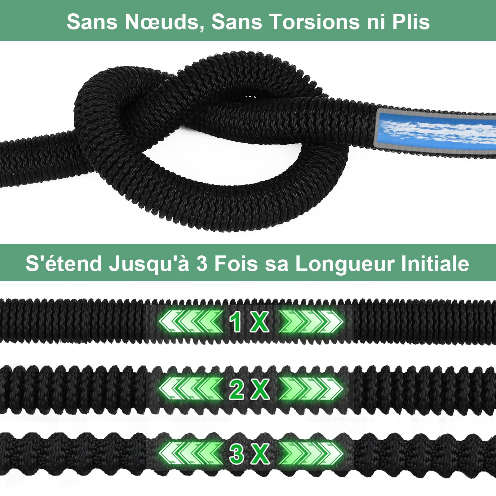 Tuyau d'arrosage Extensible 45M (3x15M) avec 10 Modèles de Pulvérisation Convient aux Robinets de 1/2" et 3/4" Raccords Tuyau flexible et léger pour Jardin, Arrosage, Nettoyage avec Sac de Rangement