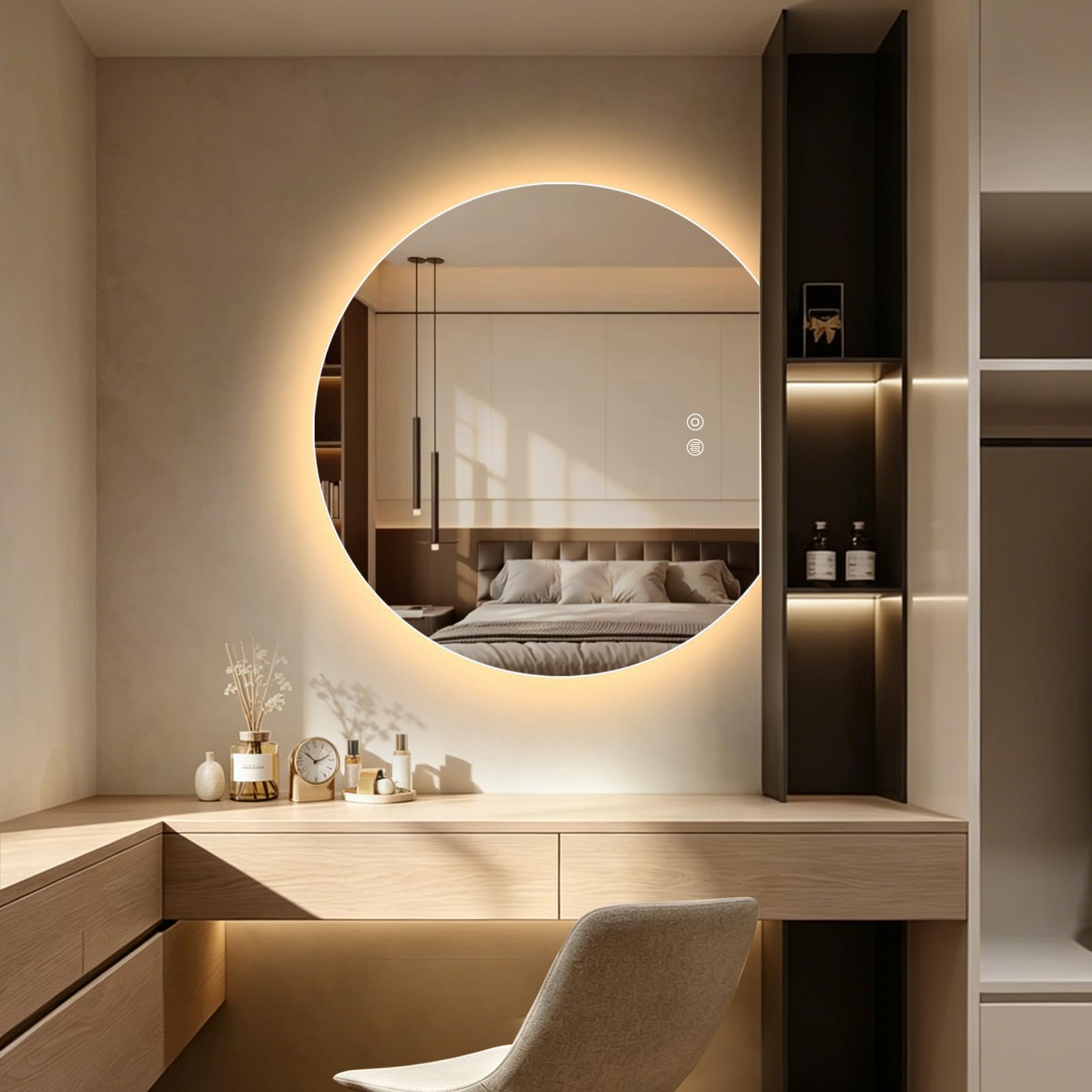BOLEN Round LED Bathroom Mirrors, Half Circle Backlit Mirror, 60x54 cm