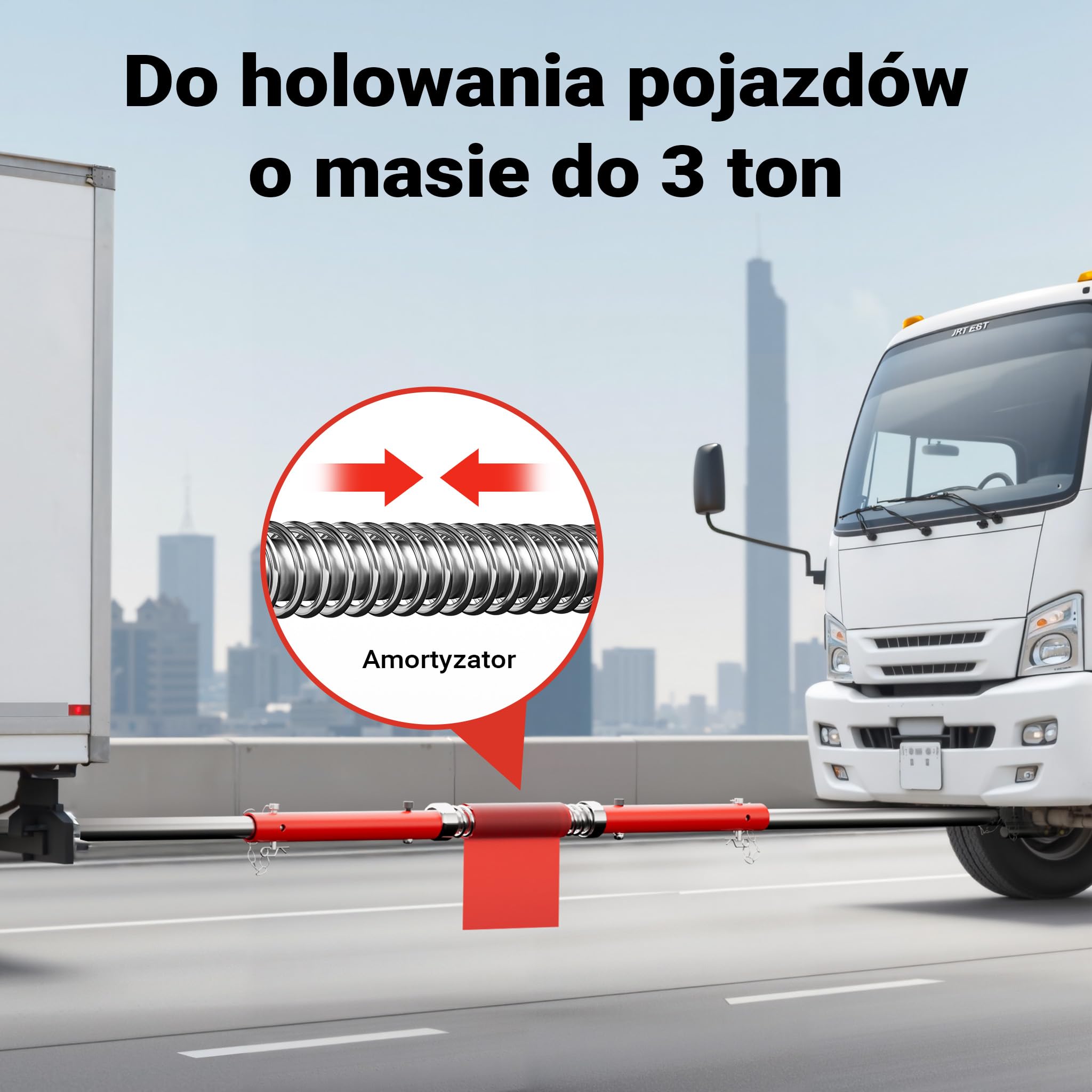 Hak holowniczy Wiltec 3-częściowy 2 m do 3 t, stalowy hak holowniczy z kolorem ostrzegawczym, flagą, amortyzatorem i torbą