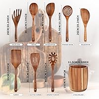 Vista 3 de Juego de 9 piezas de utensilios de cocina - Cucharas de madera para cocinar, utensilios de madera de teca natural - Incluye cucharas de madera