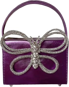 Small Evening Bag Clutch Purses for Women Butterfly Rhinestones Tote Purse Sparkling Handbag BagsAdarkpurple