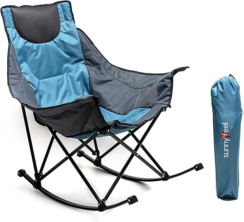 Miniatura 8 de SUNNYFEEL Silla mecedora de gran tamaño para campamento, sillas plegables de campamento con sillón reclinable acolchado de lujo y bolsillo, bolsa de