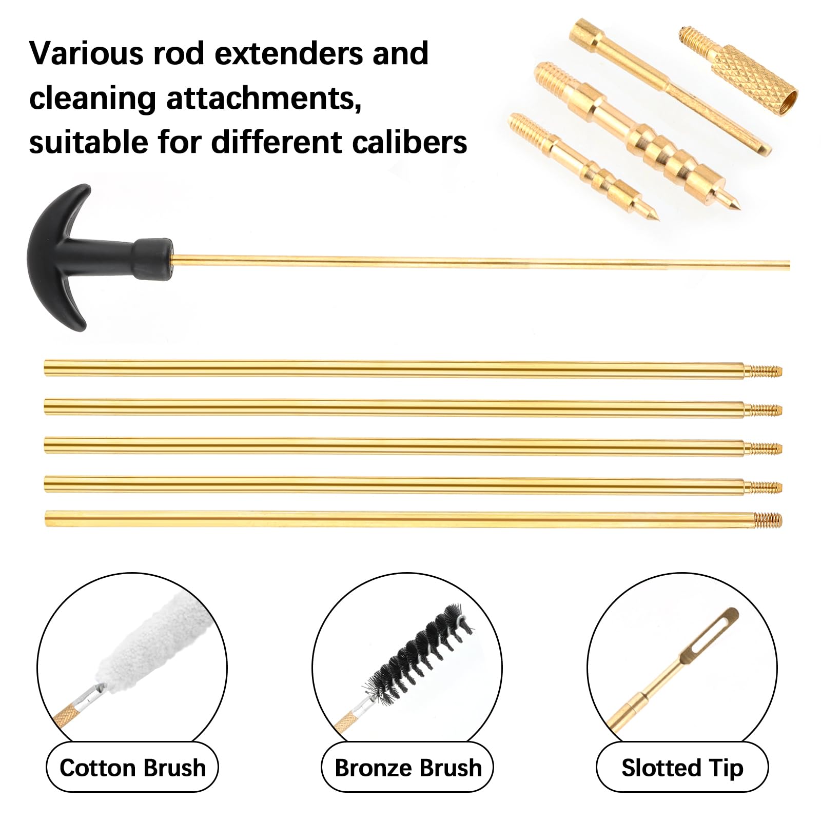 Kit di pulizia per armi FOCUHUNTER per calibri 4,5/5,55/9/12,7 mm, kit di pulizia per pistole 22 in 1 con aste in ottone, spazzola in nylon, mocio, punte scanalate, cavo flessibile