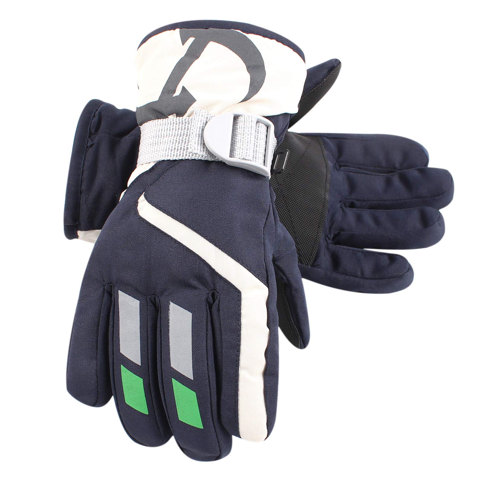 XIAOHAWANG Winter Boys Girls Ski Gloves Kids Warm Waterproof Mittens Fleece Snowboard Gloves for Children (Navy, L)