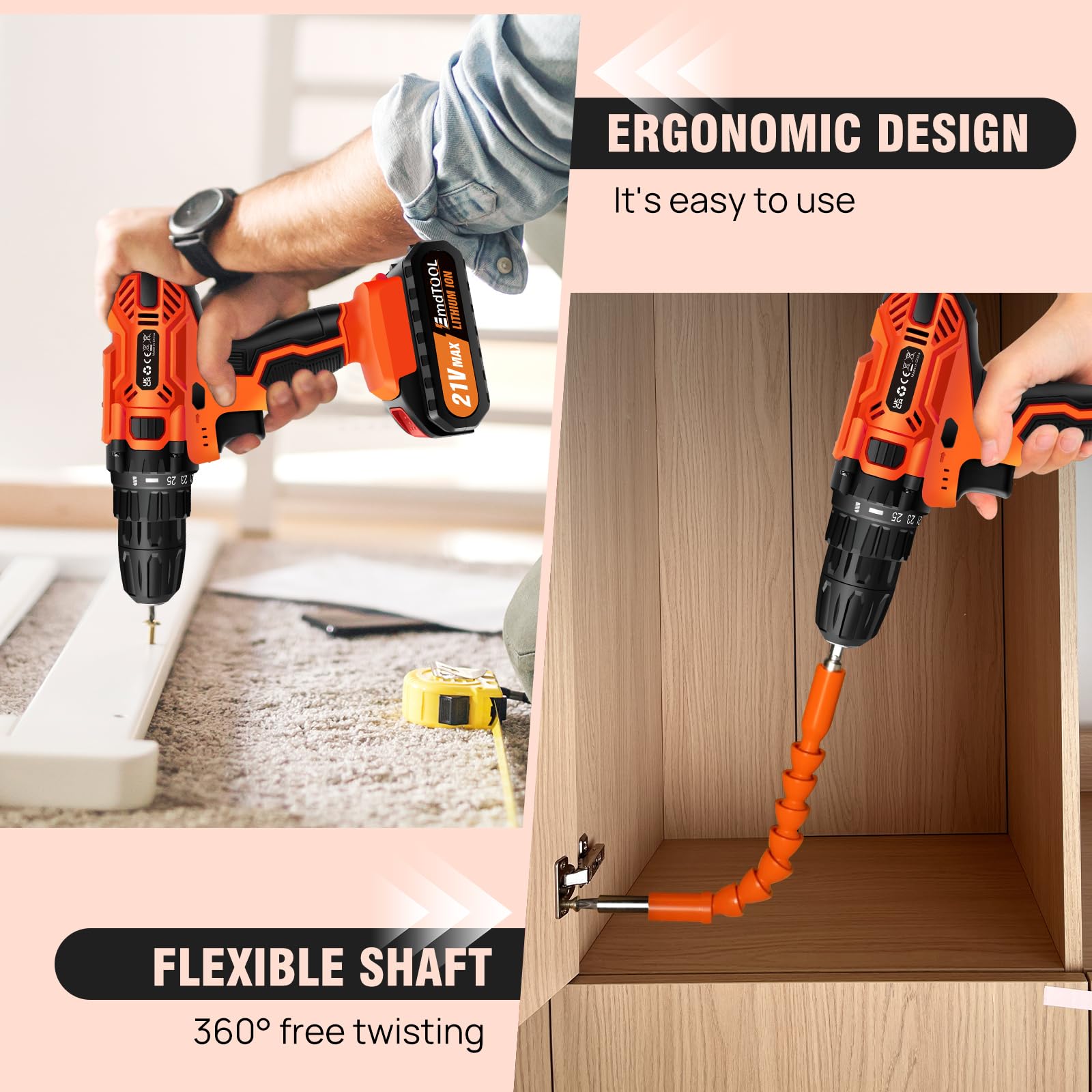 Trapano avvitatore a batteria Combi Trapani elettrici Worklight w/2pcs batterie agli ioni di litio