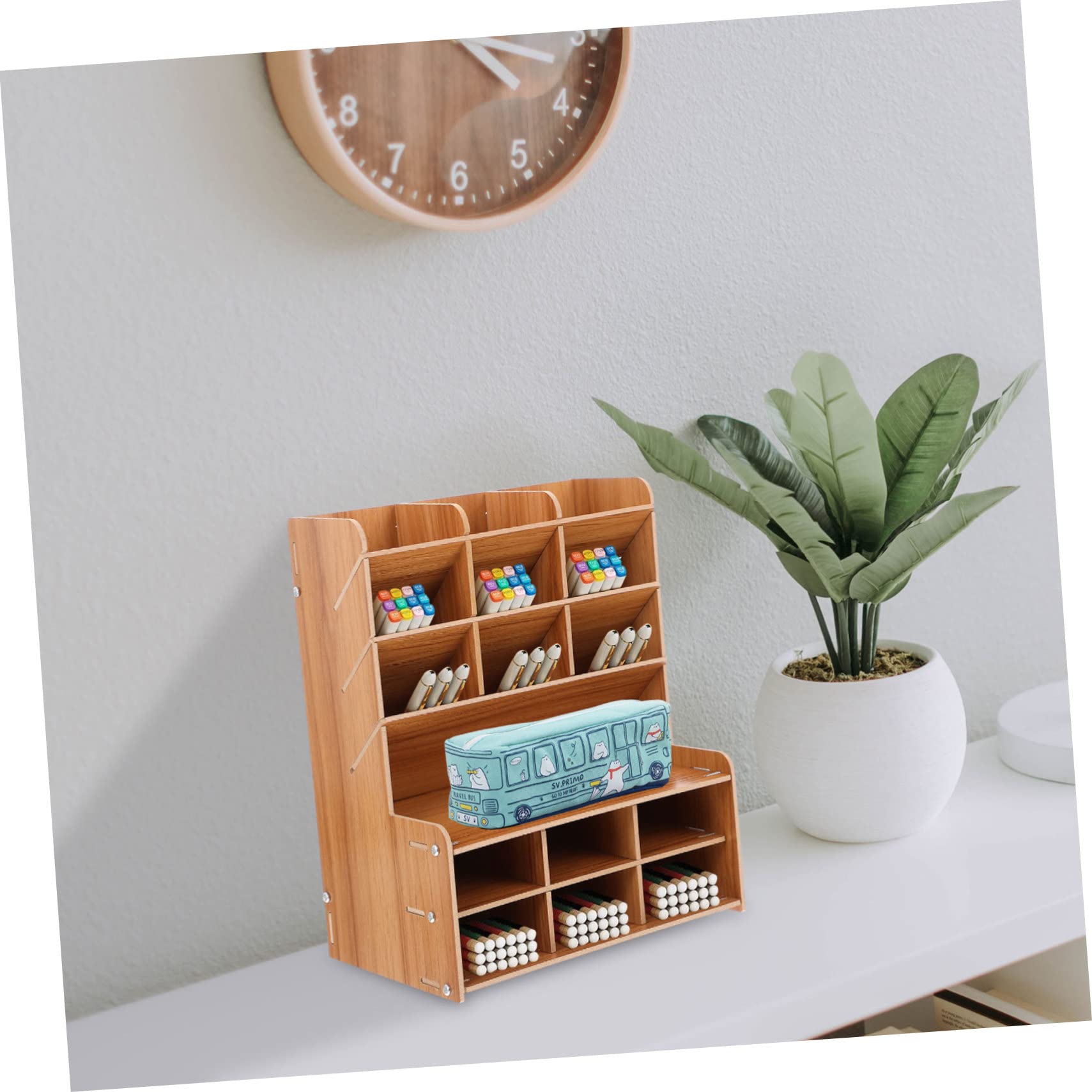 Gadpiparty Portalápices de Escritorio de Madera Cereza B15, Organizador Multifuncional Compartimentos para Oficina, Contenedor Práctico para Bolígrafos y Accesorios Escolares