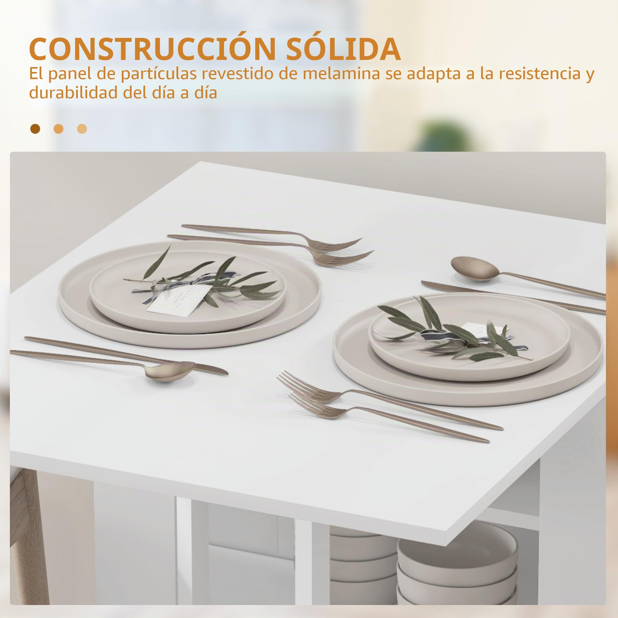HOMCOM Mesa Plegable de Comedor con Ruedas Estantes 120x60x75 cm Blanco | Mesa de Cocina Plegable, Alas Abatibles, Hasta 4 Personas, para Salón, Espacio Pequeño