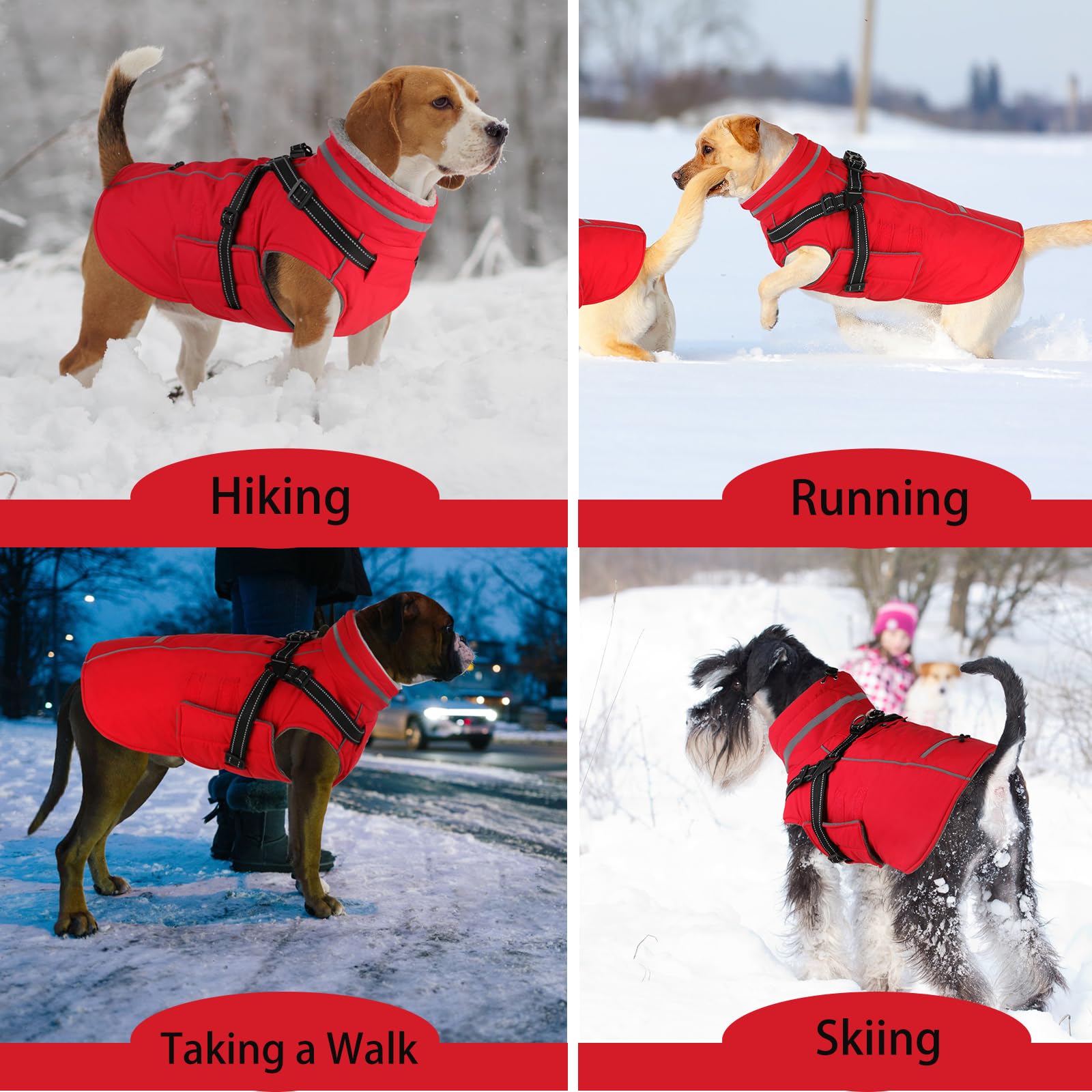 Doglay - Giacca per cani con imbracatura integrata, impermeabile giacca invernale per cani con tasca e un rotolo di sacchetto per la cacca, giacca riflettente regolabile per cani