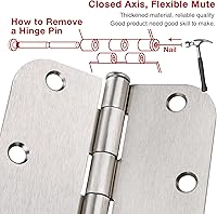 Vista 6 de Paquete de 100 bisagras para puerta, redondeadas, de 5/8 de pulgada, estándar, para puertas dobles/individual de madera, herrajes para habitación