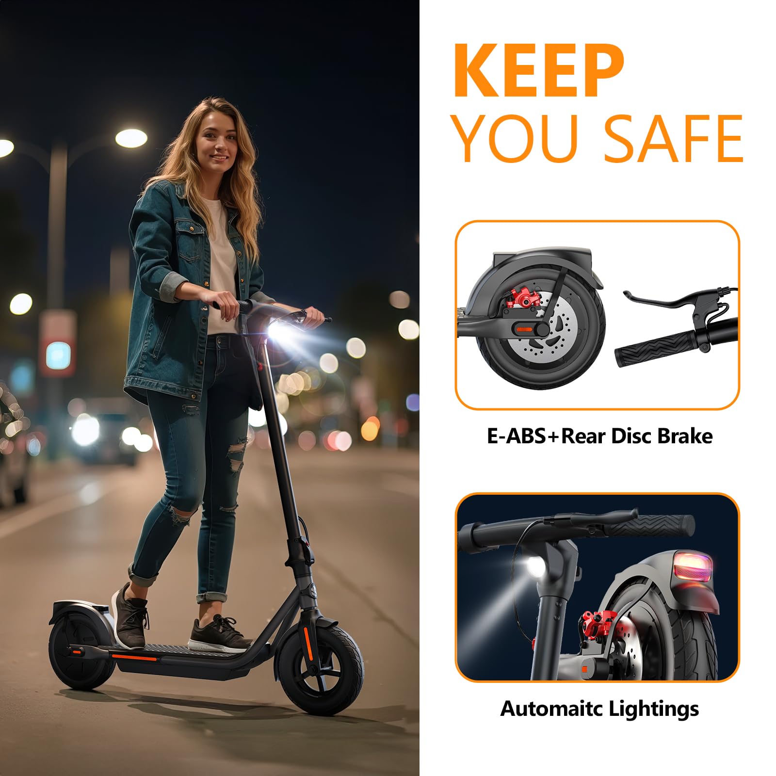 SISIGAD Patinete Eléctrico Adulto 10 Pulgadas Plegable Scooter Eléctrico con App, Patinete Eléctrica 350W Motor 36V 7.8AH Batería 25 km/h Velocidad Maxima, Electric Scooter con Doble Freno