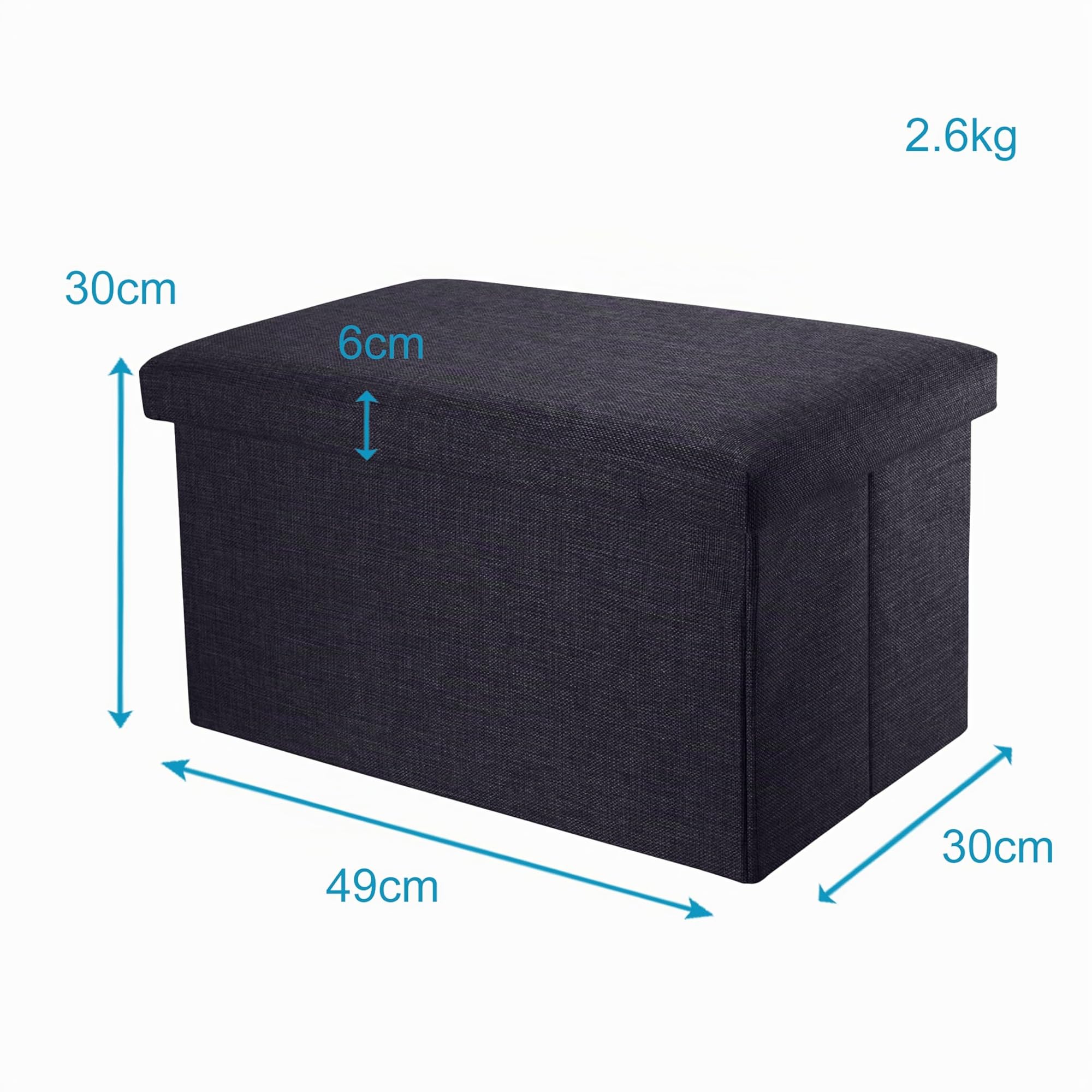 INTIRILIFE Panca pieghevole 49x30x30cm in BLACK - Cubo di seduta in tessuto con vano portaoggetti e coperchio in look lino - Cubo di seduta poggiapiedi pieghevole con cassetto portaoggetti - Sgabello