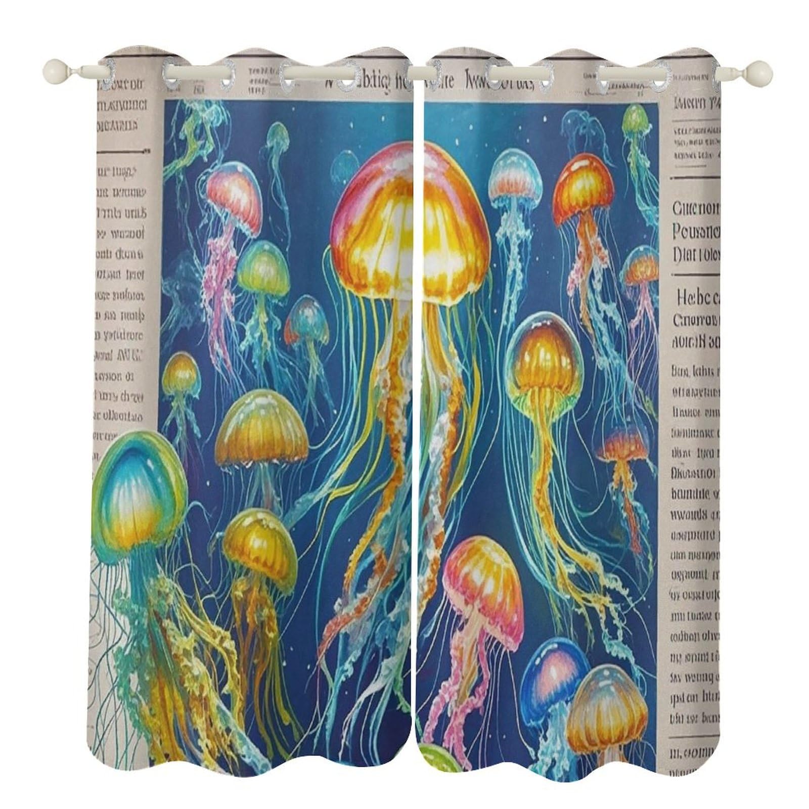 Rideaux occultants 132x182 cm isolants imprimé méduses de salon