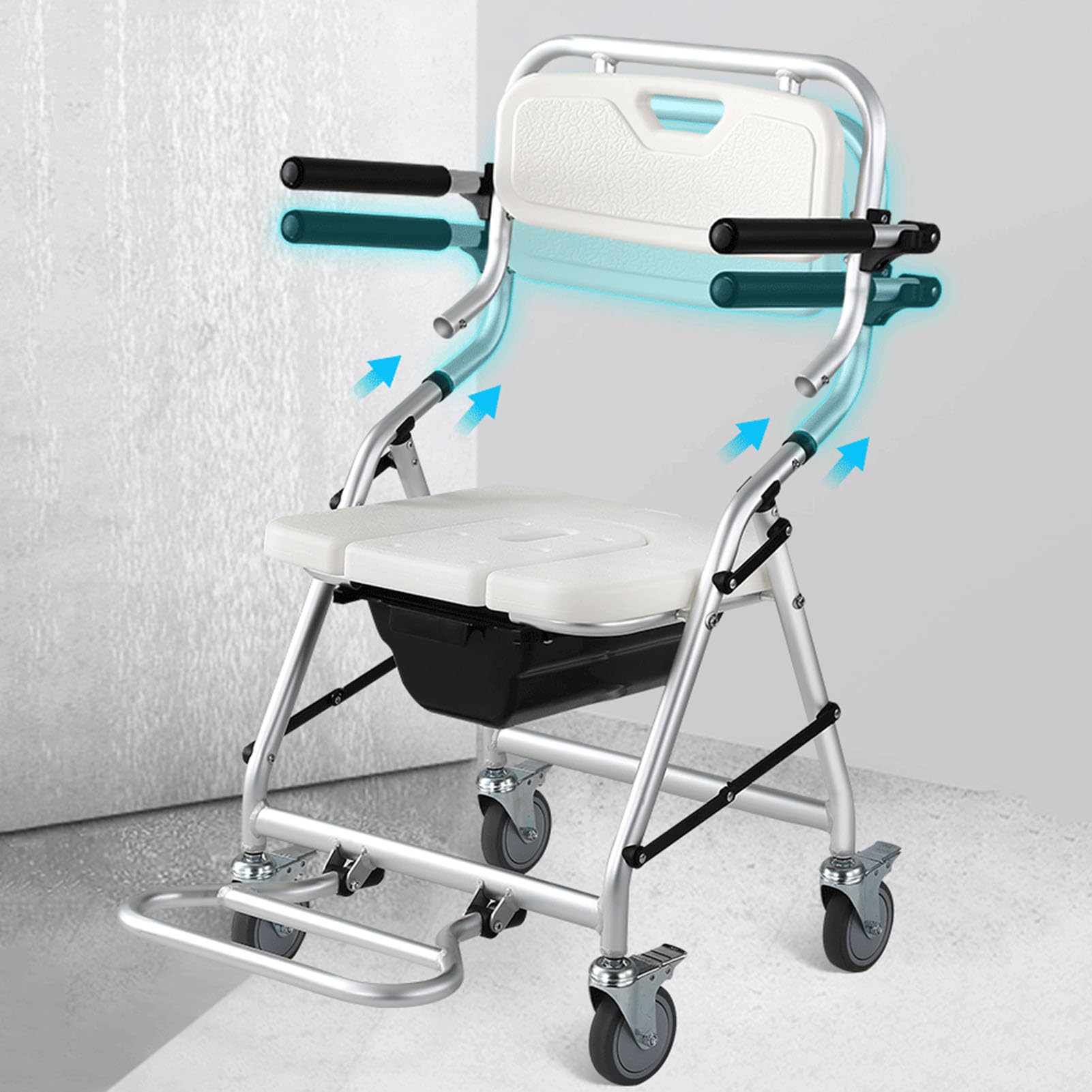 Silla de ducha plegable con brazos y respaldo con ruedas de freno, silla de ducha para ancianos con ruedas, silla de ducha plegable para personas mayores