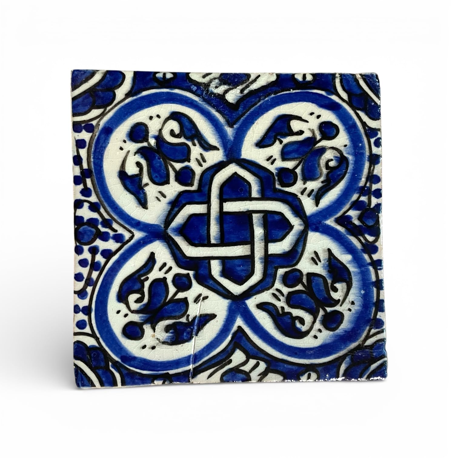 Azulejos marroquíes pintados a mano, cerámica artesanal de Fes, azul y blanco, 15 x 15 cm, juego de 4, estilo mediterráneo boho