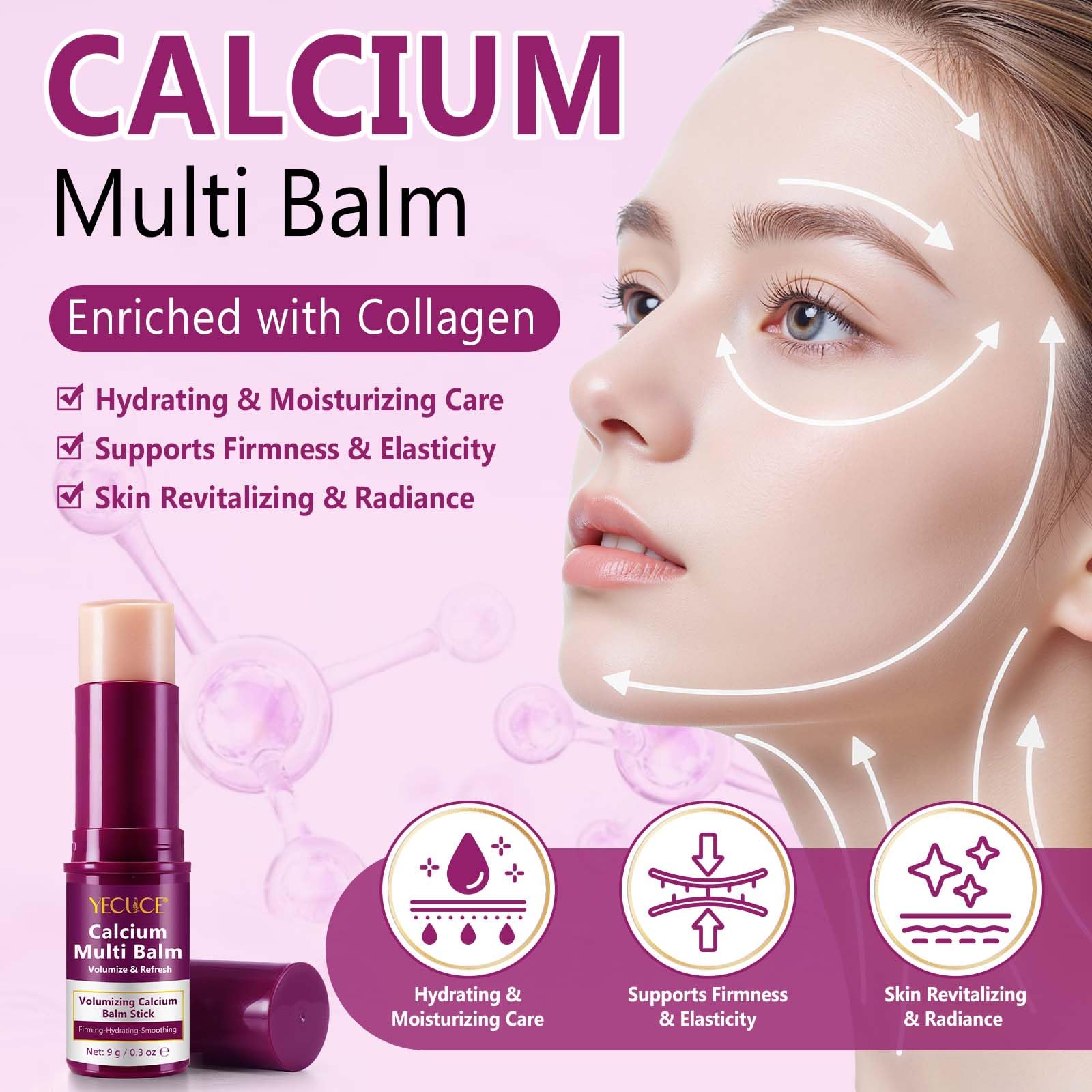 Calcium Volume Multi Balm, Calcium Multi Balm Stick, crema di calcio anti-invecchiamento, Arricchito Con Collagene, Cura Idratante, Sticks di Calcio Idratanti per Occhi, Viso, Collo (2PC)