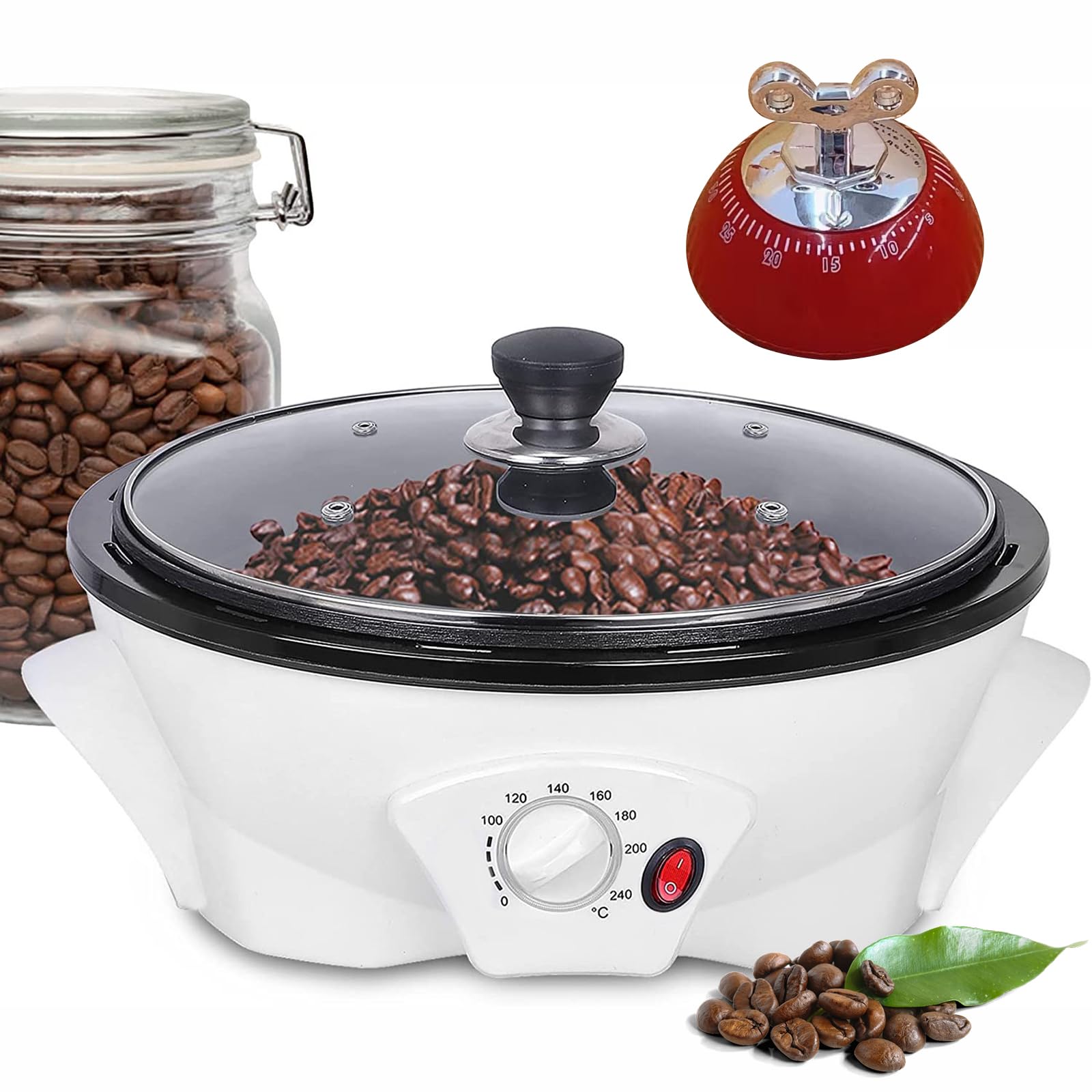 Torréfacteur De Café Électrique, 500g Machine À Torréfier Les Grains 1200W Pour La Maison Avec Minuteur Température Réglable 0-240°C Torréfaction Sans Fumée Pour Café, Noix Et Graines