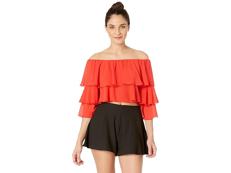

Show Me Your Mumu Copacabana Crop Top (Tomato Red Chiffon) Women's Clothing