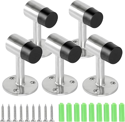 5 topes de puerta de montaje en piso, tope de puerta resistente de níquel cepillado con parachoques de goma y tornillos de acero inoxidable, altura disponible en Yaxa El Salvador