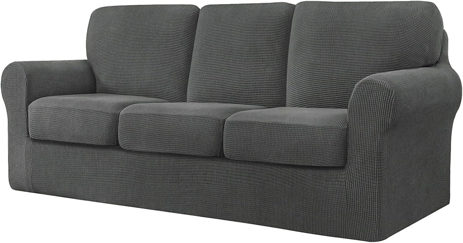 Buaogdvg Grigio Scuro Stretch Sofa Cover With Separate Backrests And Seat Cushions, Non-Slip Sofa Cover With Elastic Band, Jacquard Furniture Protector(,3 Posti)