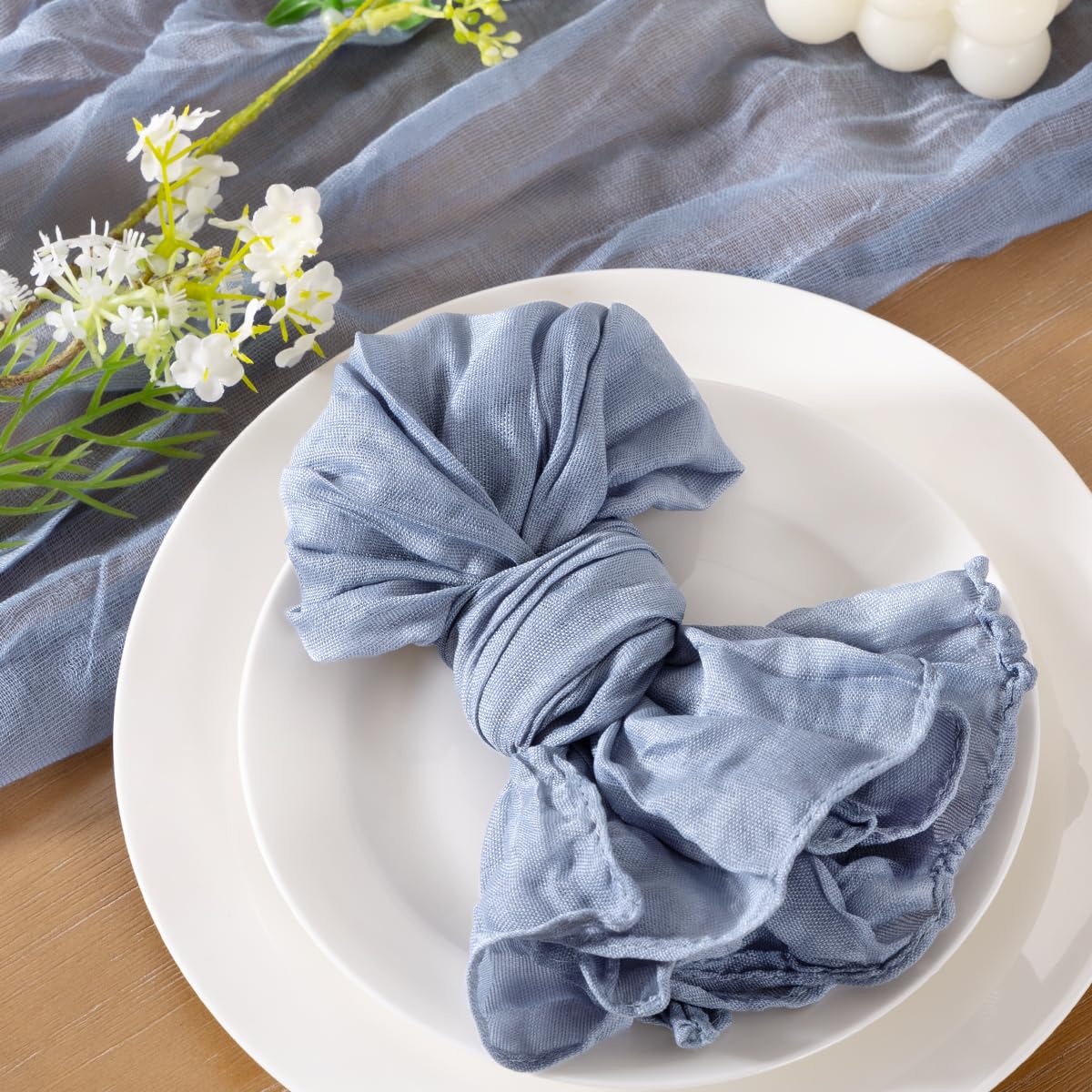 Socomi Dusty Blue Seihtuch-Servietten, Sommer-Käsetücher, Gaze, Set mit 50 Stück, Boho, waschbar, Tischservietten für Hochzeit, Party, Babyparty, Geburtstag, Party-Dekoration