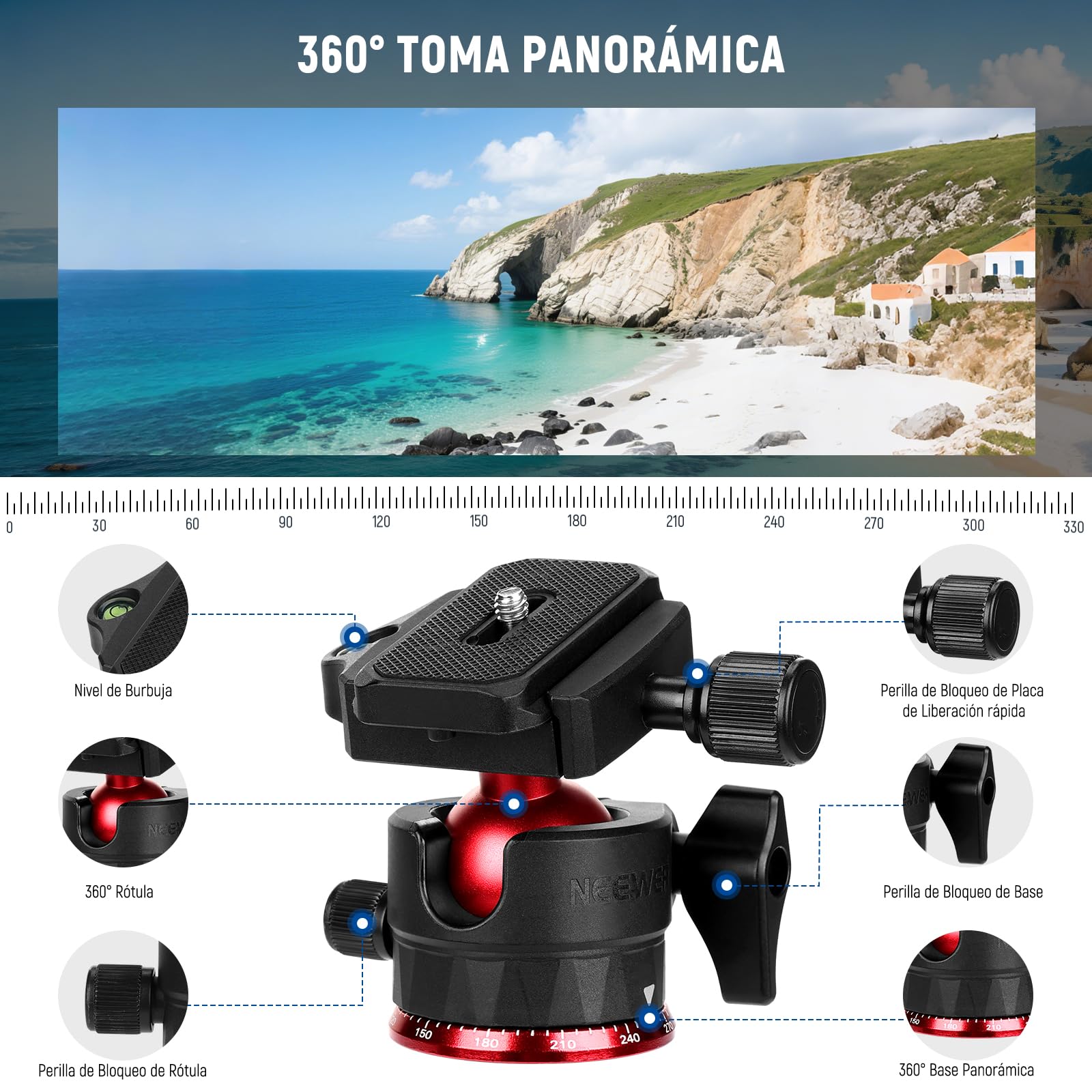NEEWER Basics Trípode Viaje Travel Tripod para Cámara, 72" 183cm Compacto Ligero Portátil DSLR Soporte Rótula, Arca QR Placa, Soporte Móvil Compatible con iPhone Grabación Vídeo, Carga Máx 6kg, TP14