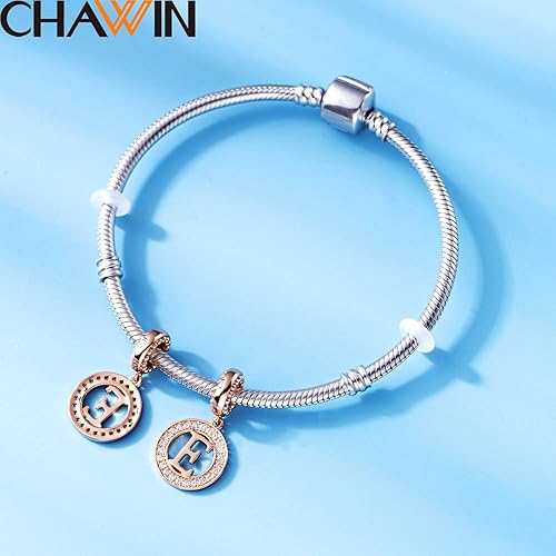 Miniatura 3 de CHAWIN Abalorio de letra inicial de la A a la Z, dije del alfabeto, oro rosa, auténticos dijes de plata de ley 925 para pulseras Pandora, collar,