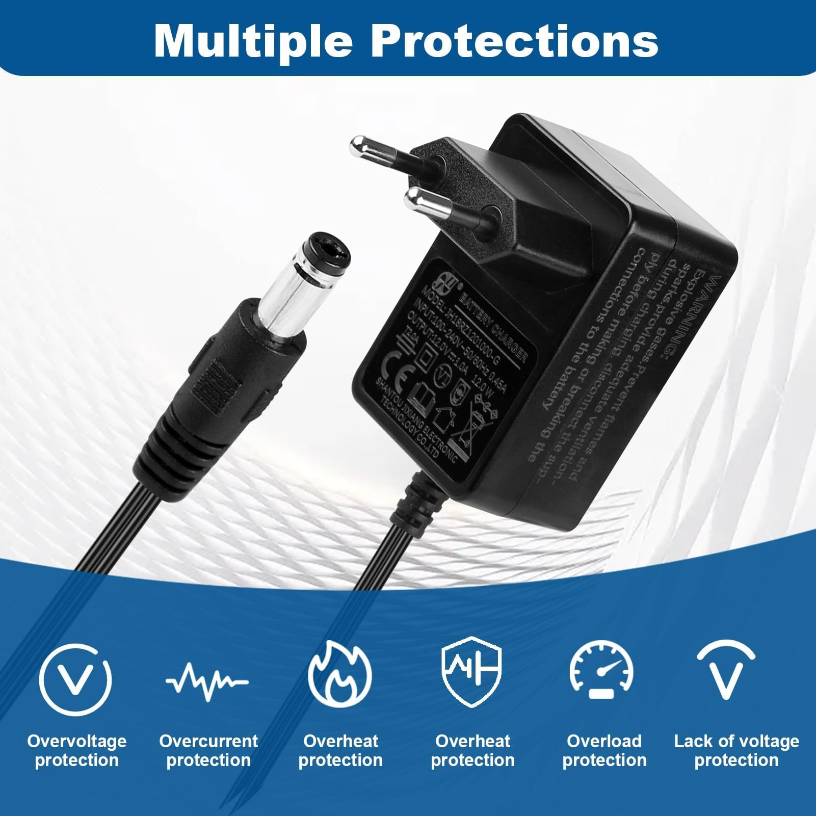12V 1A Cargador para Coches Eléctricos Niños, Adaptador de Corriente EU para Juguetes Eléctricos SUV, ATV, Moto, Quad, Tractor y Otros 12V 1000mA Vehículos Infantiles, Cable 1.5 m Negro
