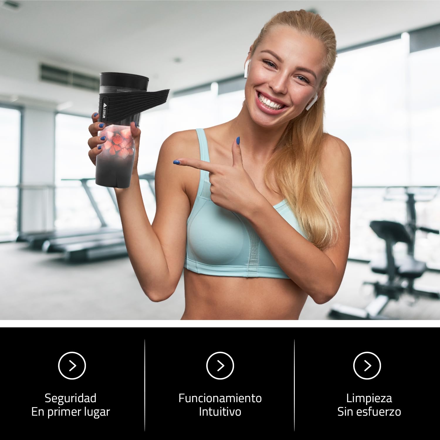 LUXUR® Mélangeur portable pour smoothie, smoothie, mixeurs pour jus et smoothie, 460 ml rechargeable, mélangeur de verre portable avec 6 lames, mélangeur portable de voyage, salle de sport, bureau