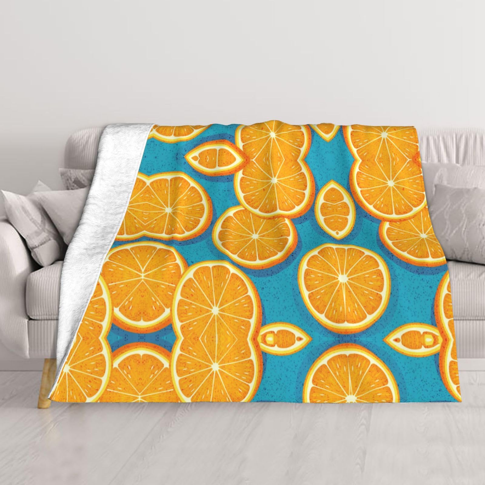 Couverture en flanelle orange imprimé fruits plaid lit 152x127 cm