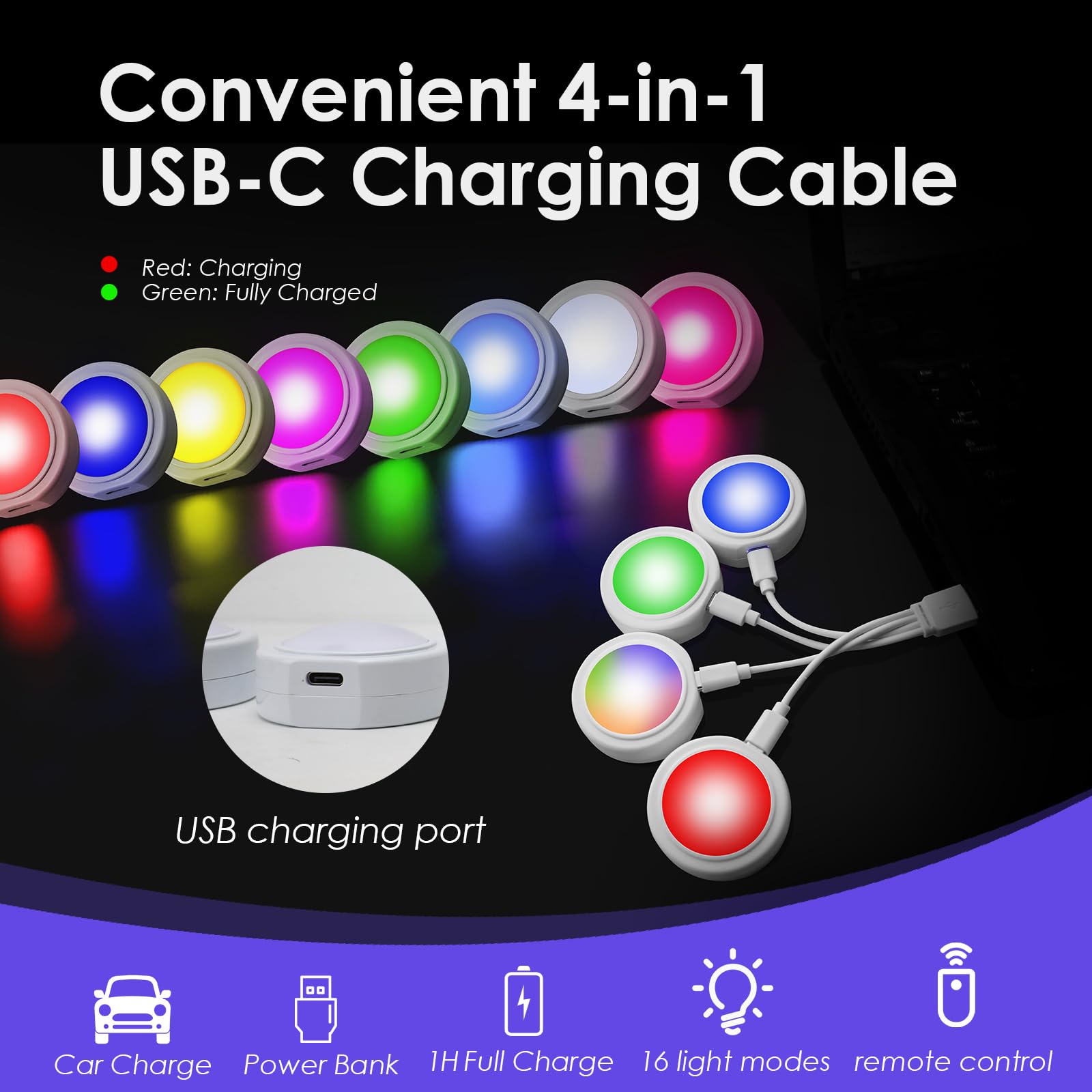 Car Key Remote Led Led Lights For Car 2 PCS Wireless With Remote, 8 Colors USB Car ...