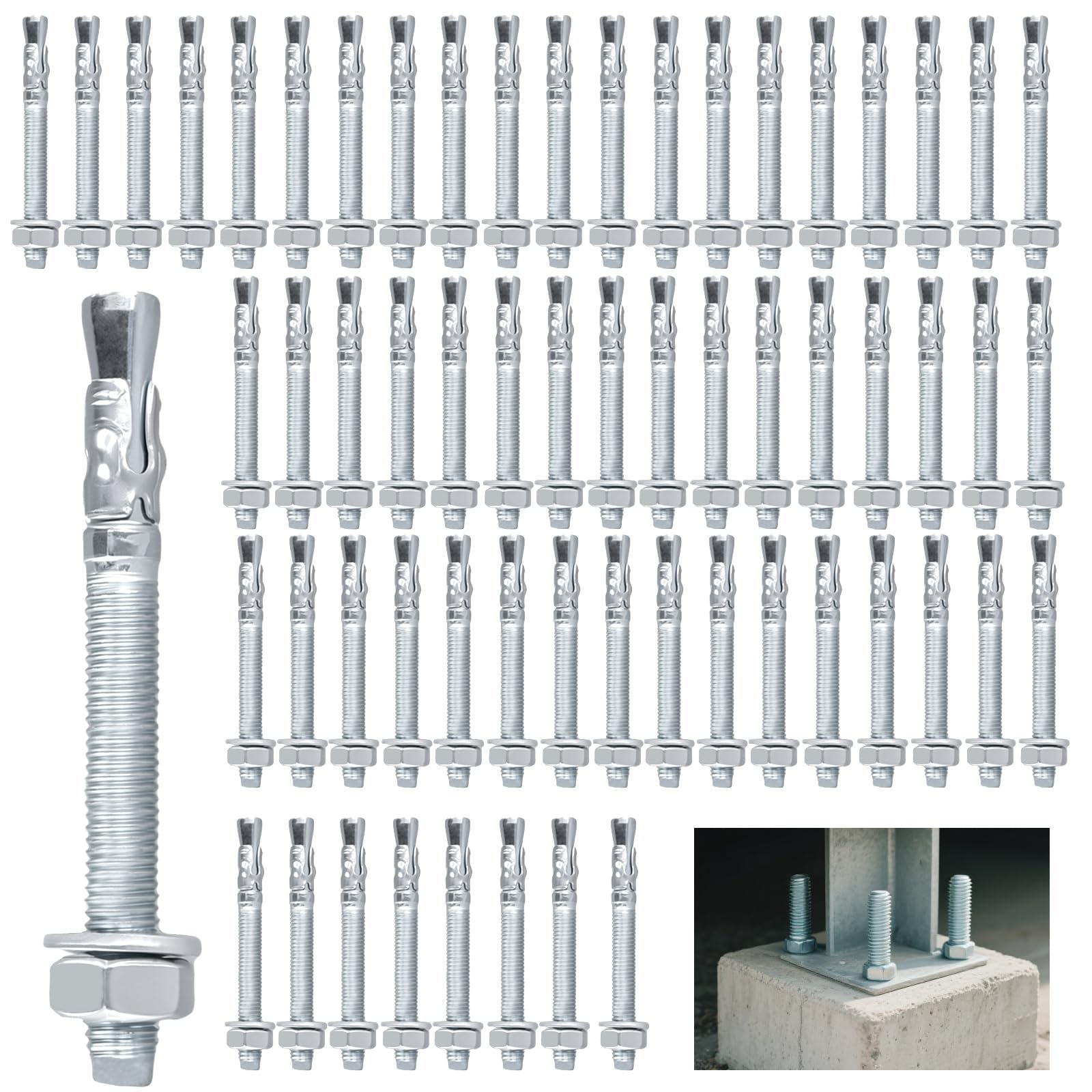Ancrage galvanisé pour charges lourdes M10 x 100 mm, boulons d'ancrage M10, chevilles pour charges lourdes pour béton et maçonnerie, charges lourdes et montage industriel