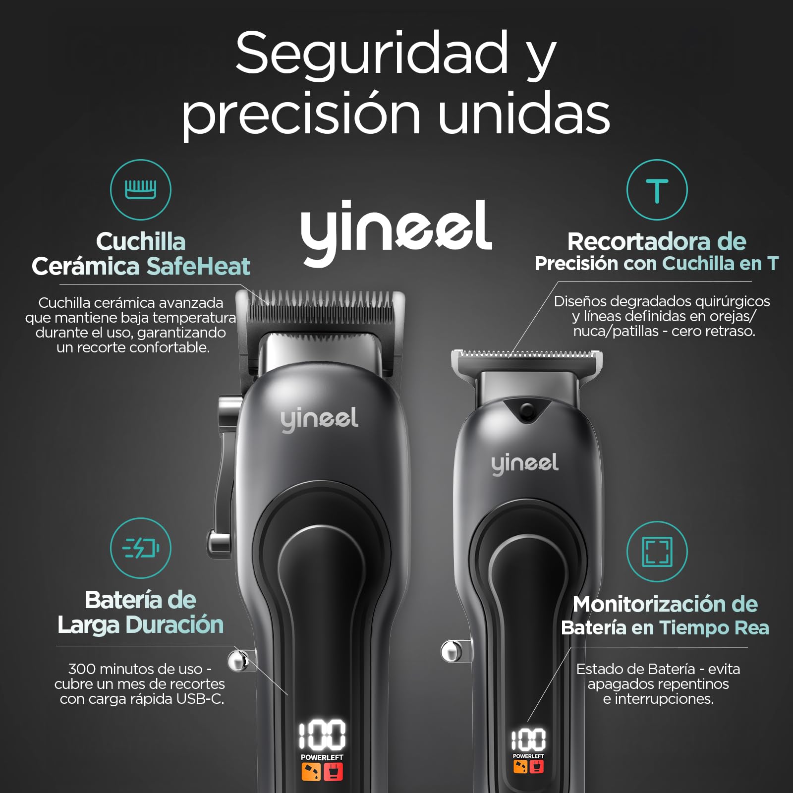 Maquina de Cortar Pelo Hombre, Yineel W6 Kit Profesional Inalámbrico de Cortadora y Recortadora de Cabello y Barba- Ideal para Corte de Cabello, Barba y Uso en Niños - Regalo Perfecto