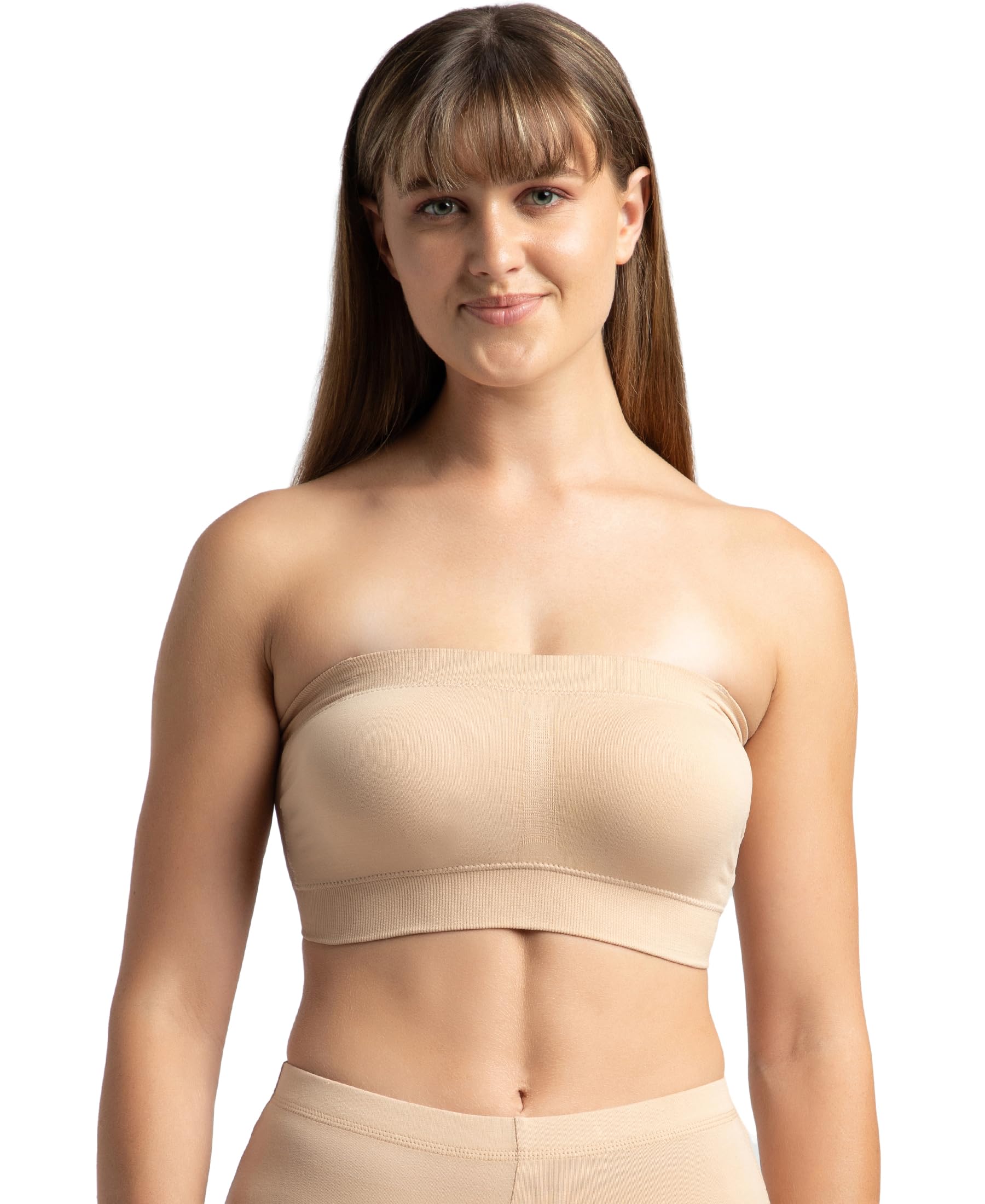 1545 Women's Wirefree Padded Micro Touch Nylon Elastane Stretch Full Coverage Bandeau Bra with Removeable Pads and Detachable Transparent Straps