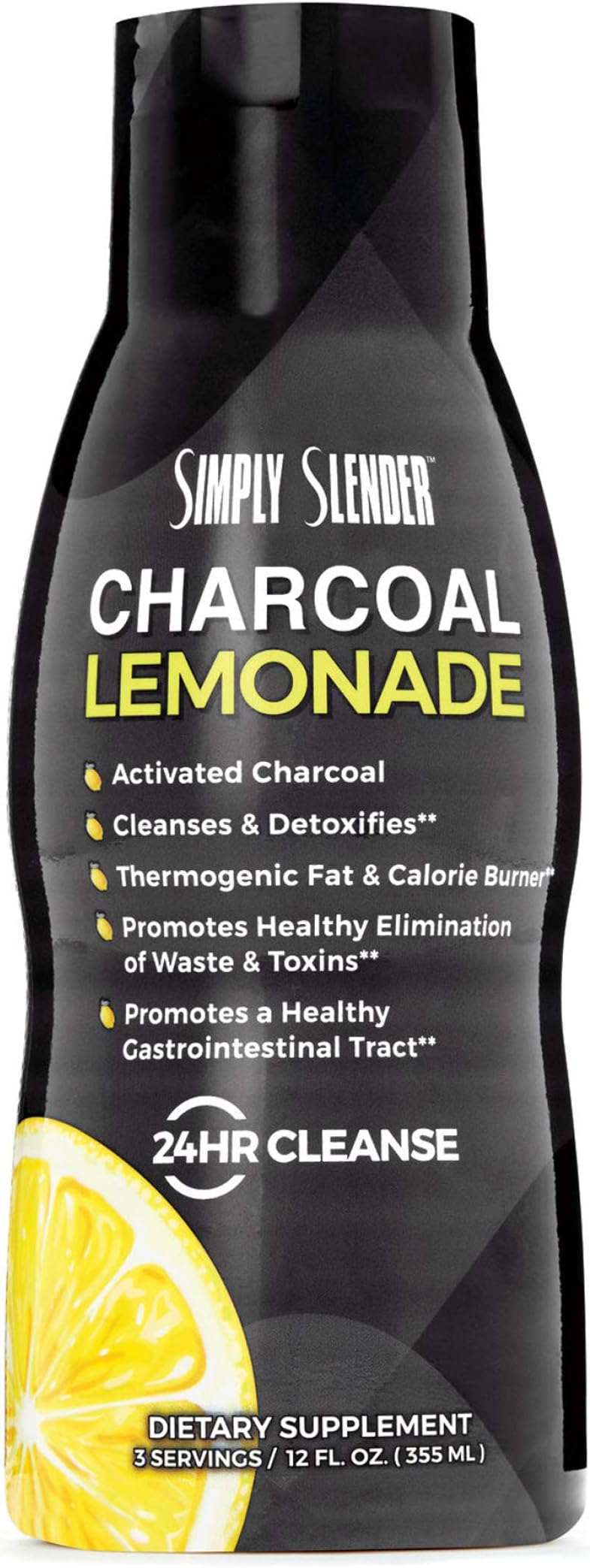 Simply Slender Charcoal Lemonade 24 Hour Cleanse with ECGC from Green Tea - Activated Charcoal Drink with Natural Lemon for Toxin Elimination & Cleansing, 12 fl oz