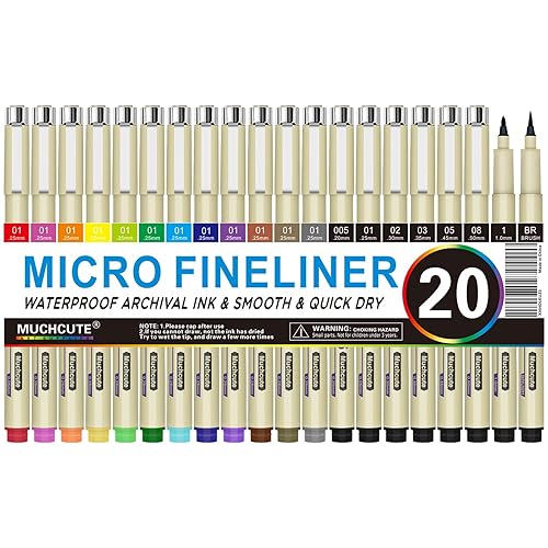Muchcute Micro Fineliner Drawing Art Pens: 20 Set (12 Colors & 8 Black) Extra Fine Line Waterproof Ink Artist Supplies Archival Inking Ultra Thin Markers Sketch Sketching Watercolor Zentangle Stuff - 20 Set (12Colors01+8Black)