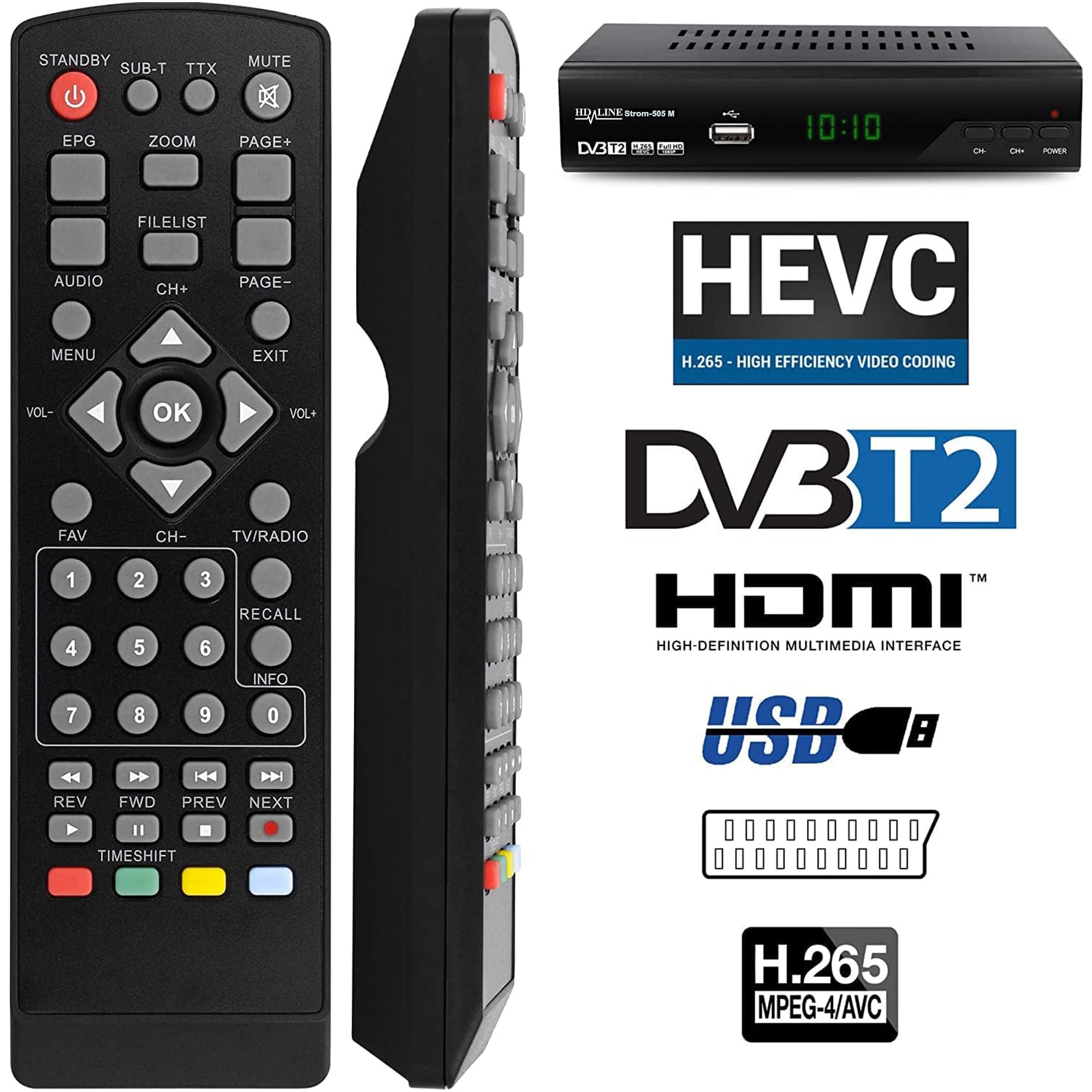 Strom 505 Décodeur TNT HD pour TV, Récepteur TNT HD, Adaptateur TNT, Tuner TNT, HDMI, Noir