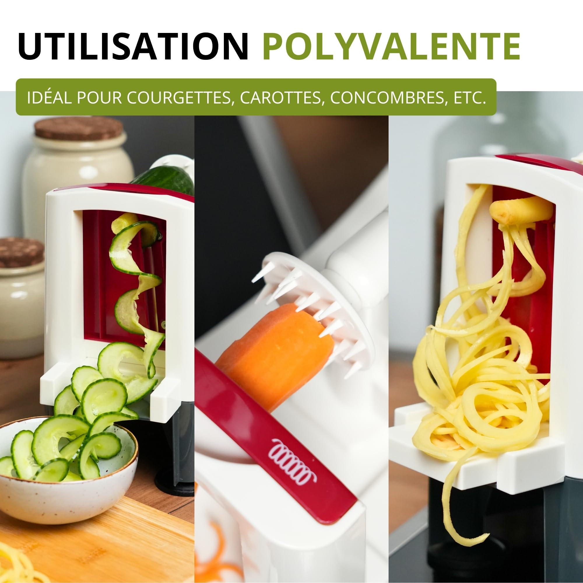 Westmark Mandoline en Spirale pour Nouilles de Légumes, Zoodles et Spirales de Légumes, 3 Lames, Lames Aiguisées en Acier Inoxydable, Spiromat, Gris/Blanc/Rouge, 11332260