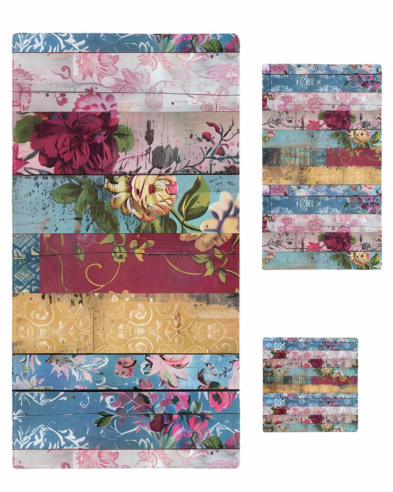 Lsrtoss Vintage Floral Bath Towels Set, Soft Absorbent Bathroom Towels, Farmhouse Botanical Flowers Towels for Bathroom Kicthen 1 Bath Towels 1 Hand