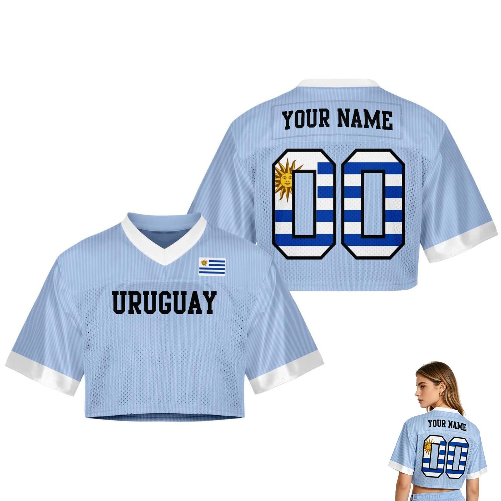 2026 World Cup Fan Shirt for Women,Personalised Name & Number, Y2K Crop Style Jersey, Cute Summer Short Sleeve Top for Match Day, Loose Streetwear Perfect Gift for Girls (Ur-uguay)