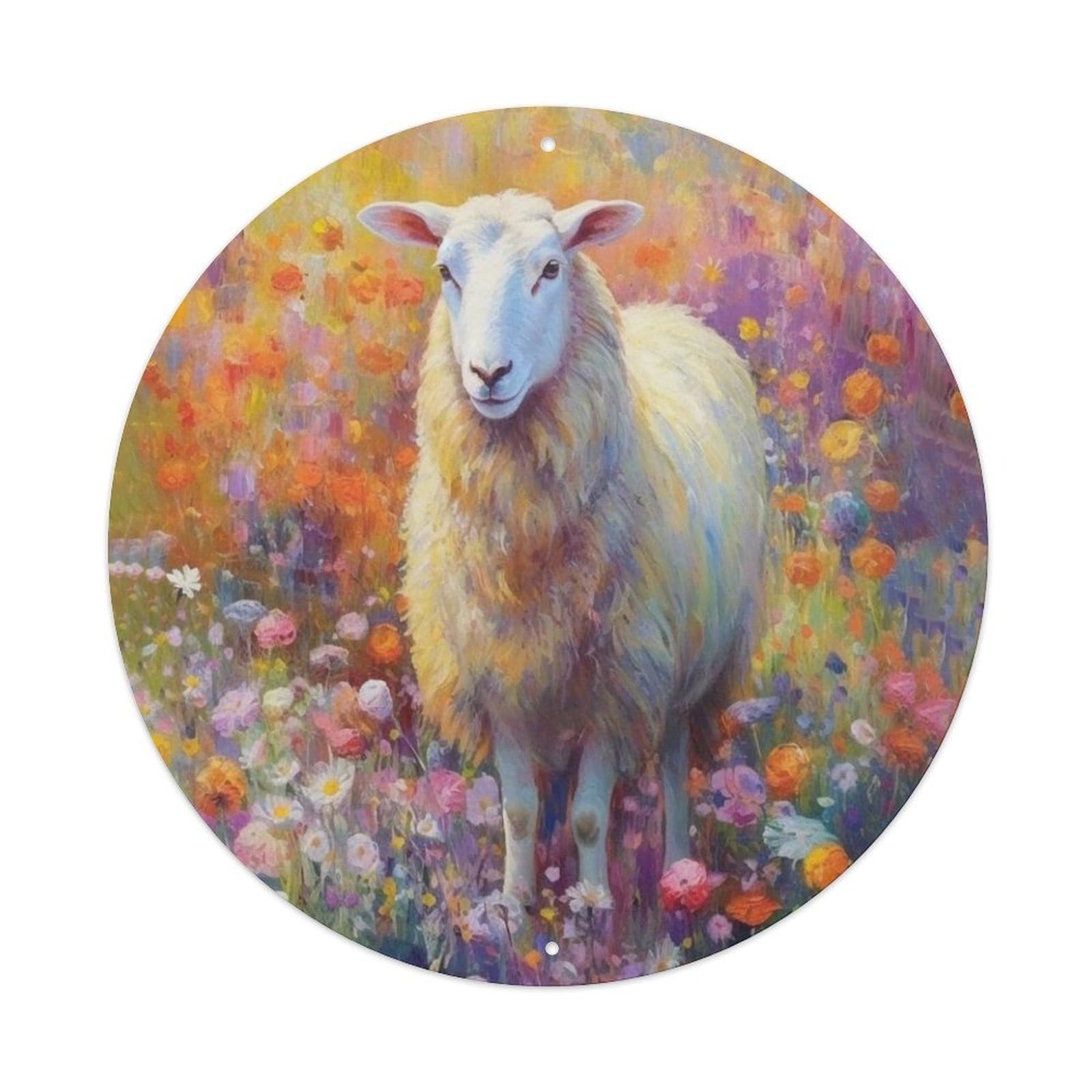 Lamb Flower Meadow Farm Animal Illustration Metal Tin Sign