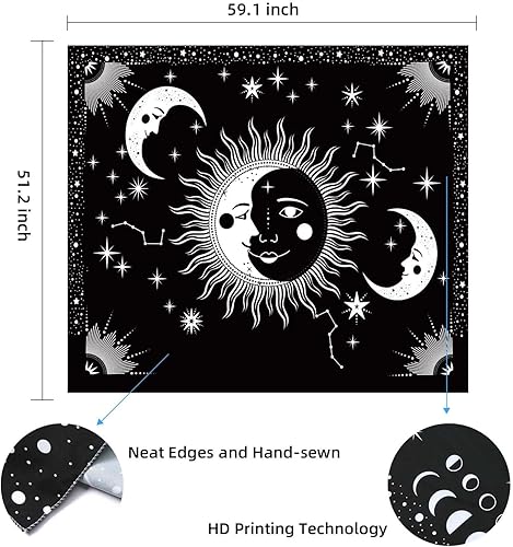 Miniatura 3 de ROCK CLOUD Tapiz de sol para colgar en la pared, blanco y negro, para colgar en la pared, para dormitorio, decoración estética de la habitación del