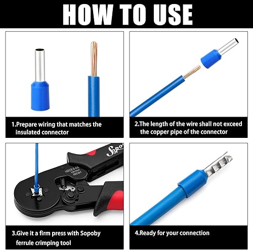 Miniatura 3 de Kit de herramientas de crimpado de virola - Alicates de crimpado de virola Sopoby (AWG 28-7) con 1800 piezas de terminales de extremos de alambre