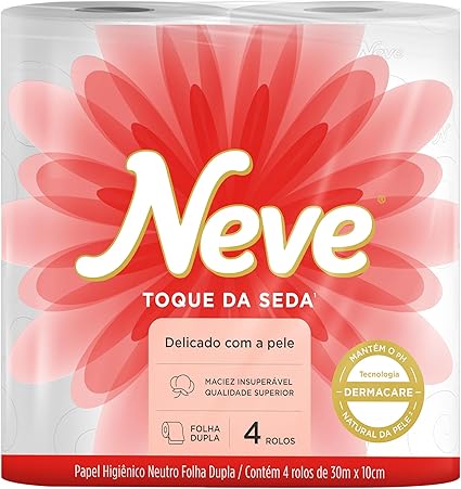 Neve Papel Higiênico Toque de Seda Folha Dupla, 30m, 4 Rolos Menor preço em Neve Papel Higiênico Toque de Seda Folha Dupla, 30m, 4 Rolos