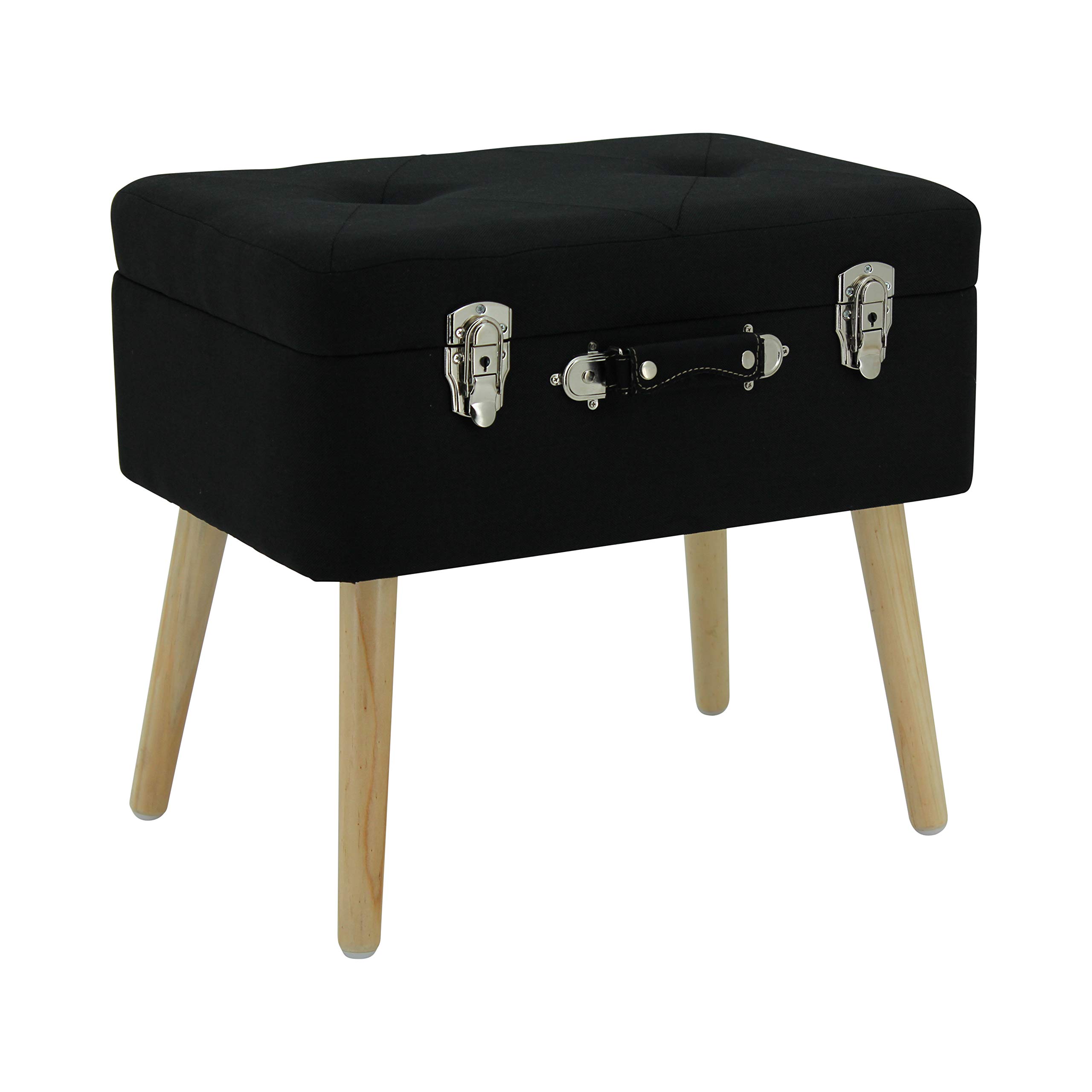 13159 - Taburete con compartimento de almacenamiento, diseño de maleta, algodón, color negro